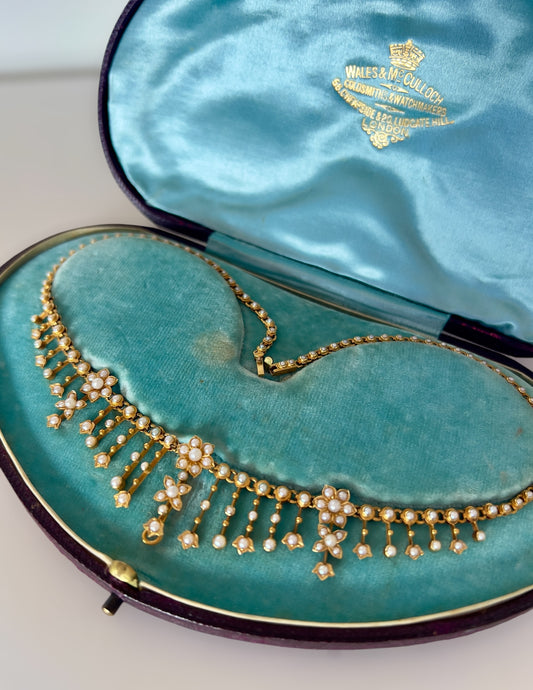Antique-seed-pearl-15ct-necklace-Wales-McCulloch-Goldsmiths-Watchmakers Hudsons Estate Jewellery