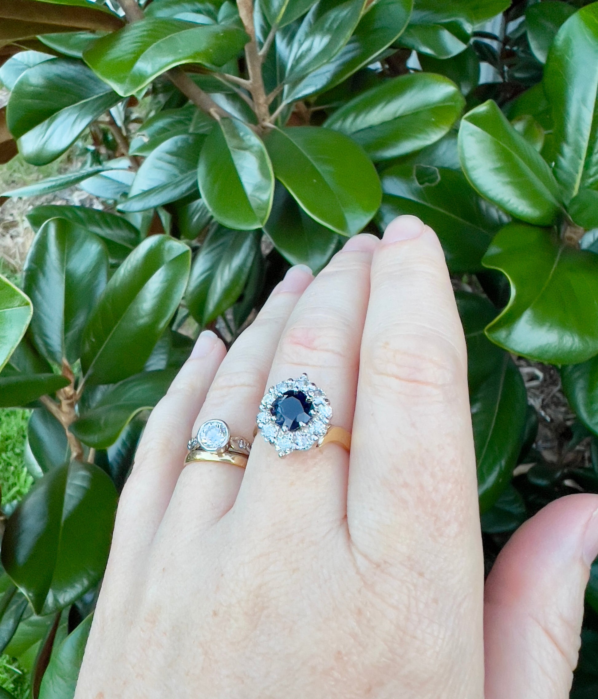 Vintage sapphire & diamond ring  in 18ct gold Hudsons Estate Jewellery