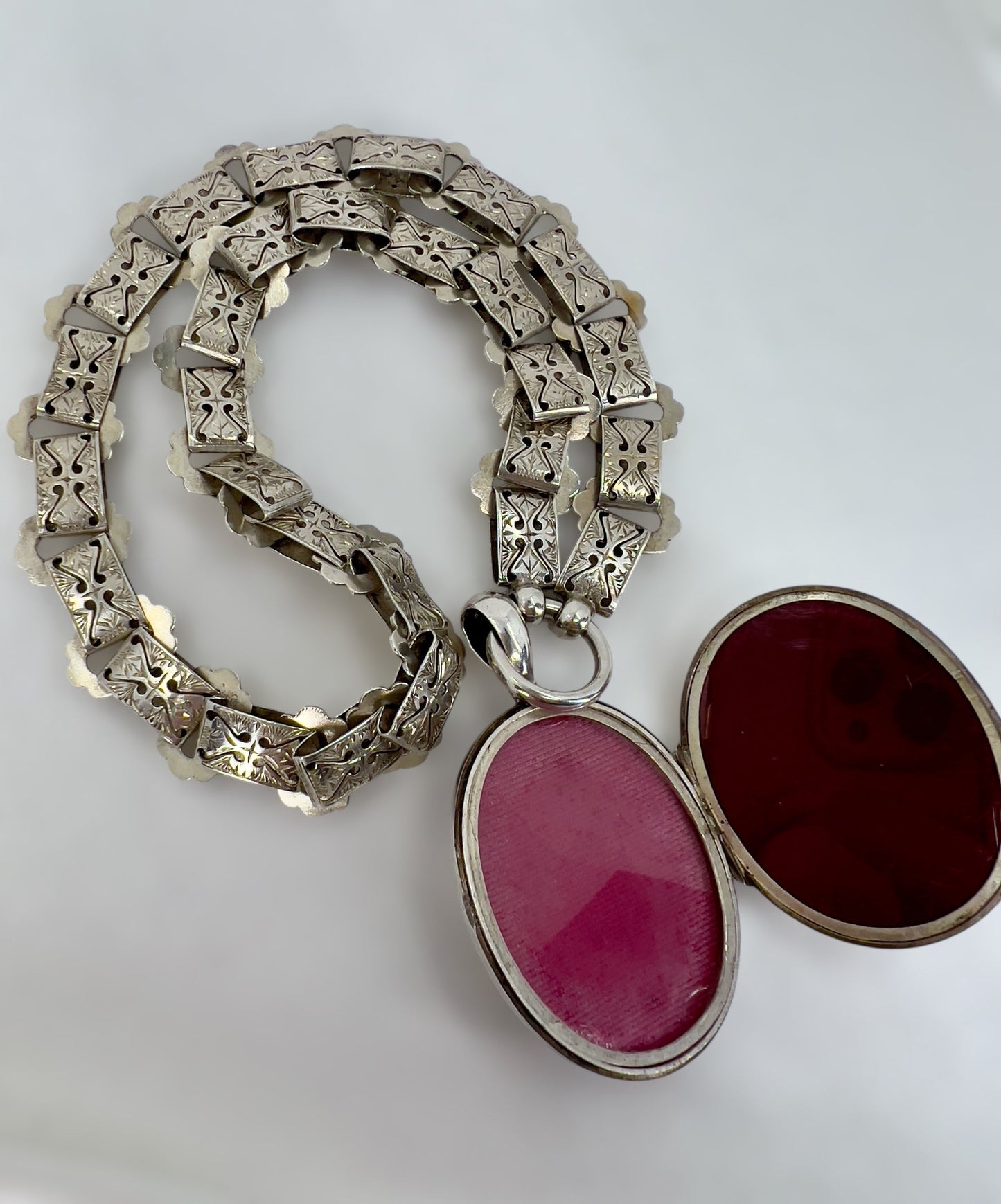 Victorian silver book chain & locket Hudsons Estate Jewellery
