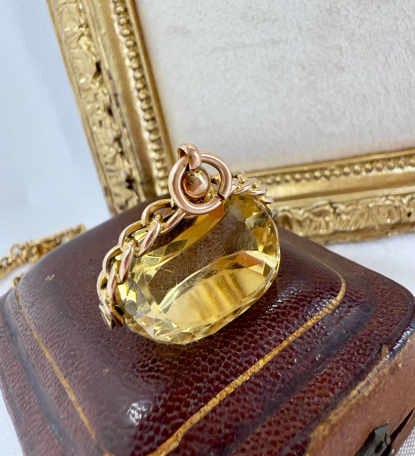 Antique 9ct gold citrine spinner fob pendant Hudsons Estate Jewellery