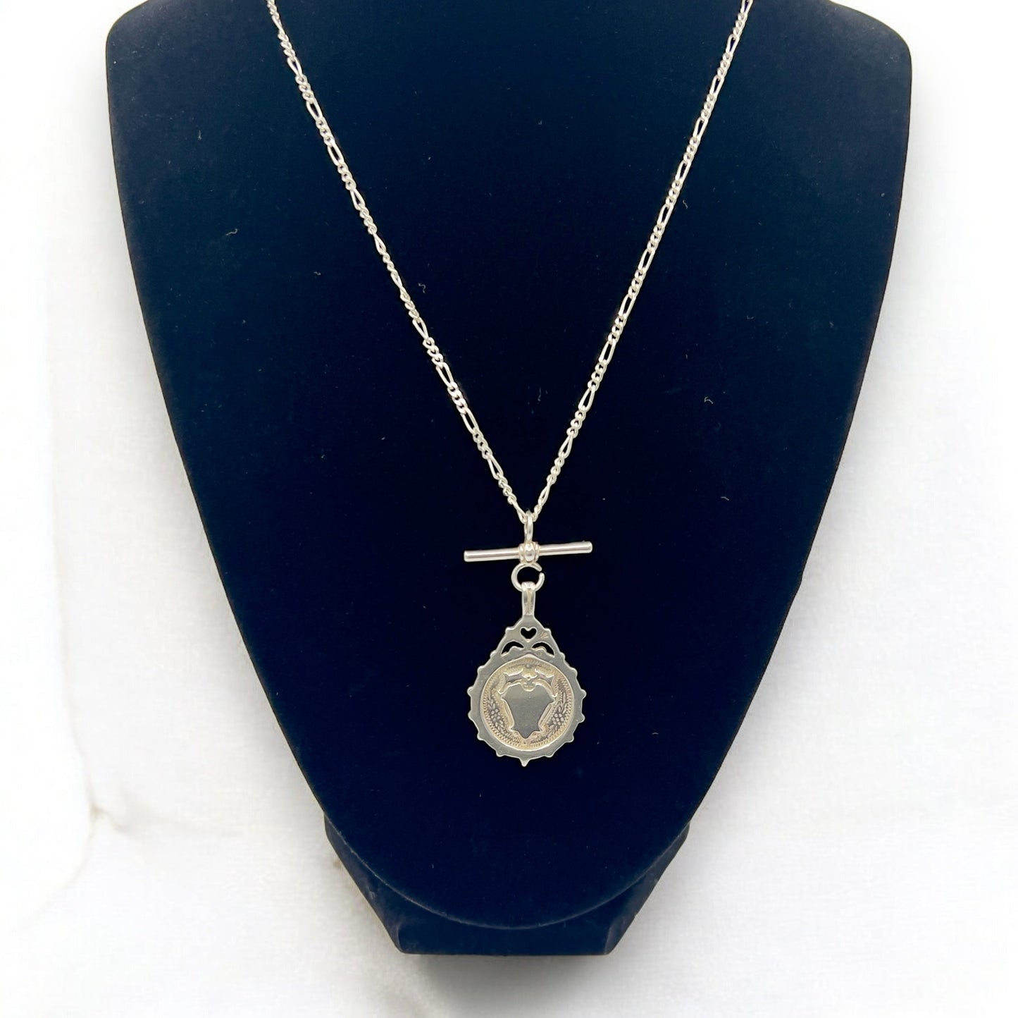 Silver t-bar & shield fob Hudsons Estate Jewellery
