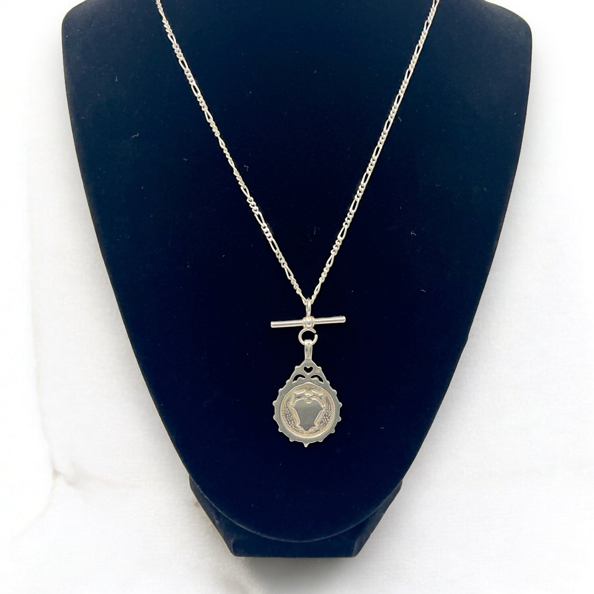 Silver t-bar & shield fob Hudsons Estate Jewellery