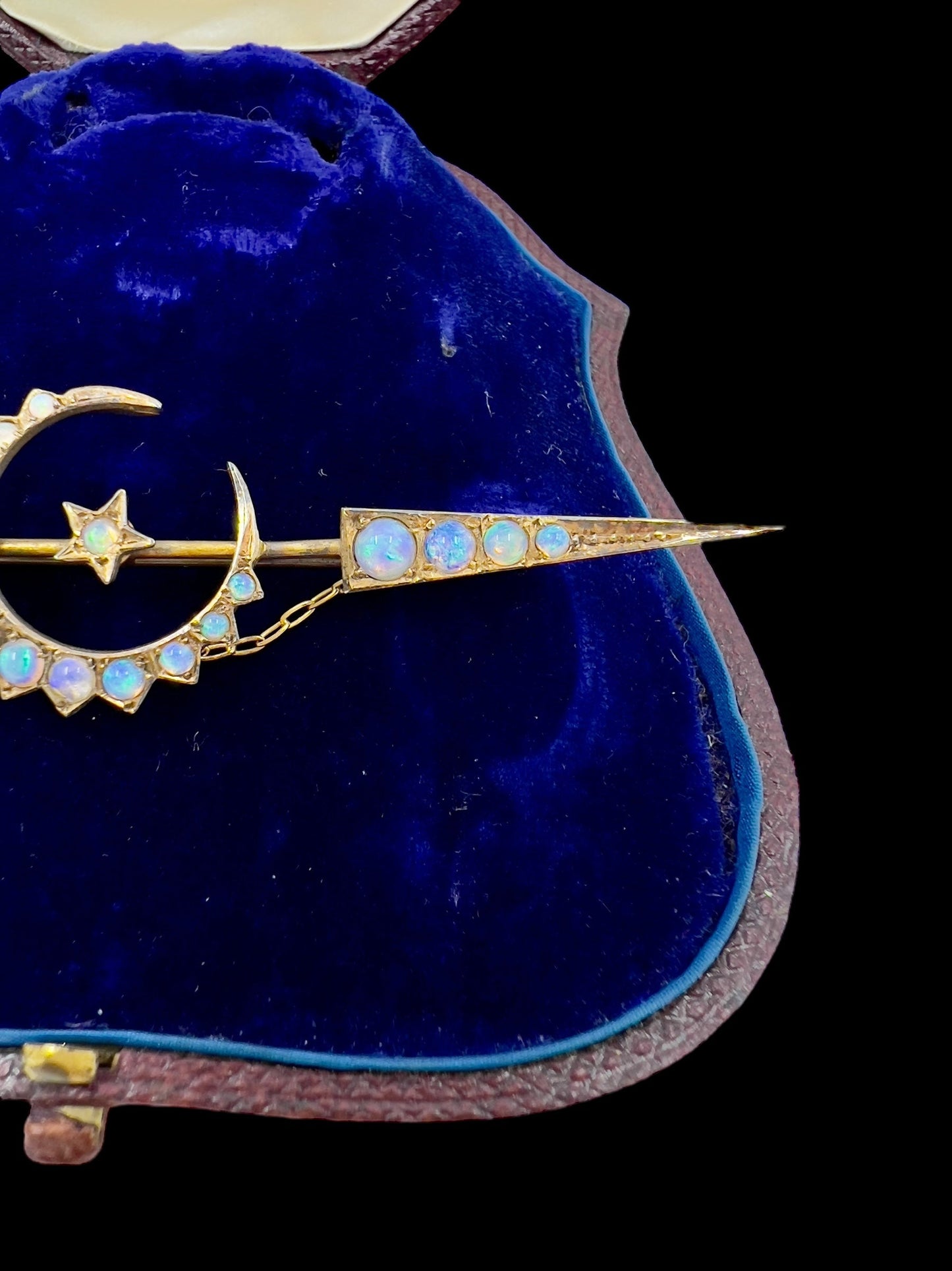 Antique opal sword & crescent brooch in 15ct gold by Aronson & Co Hudsons Estate Jewellery