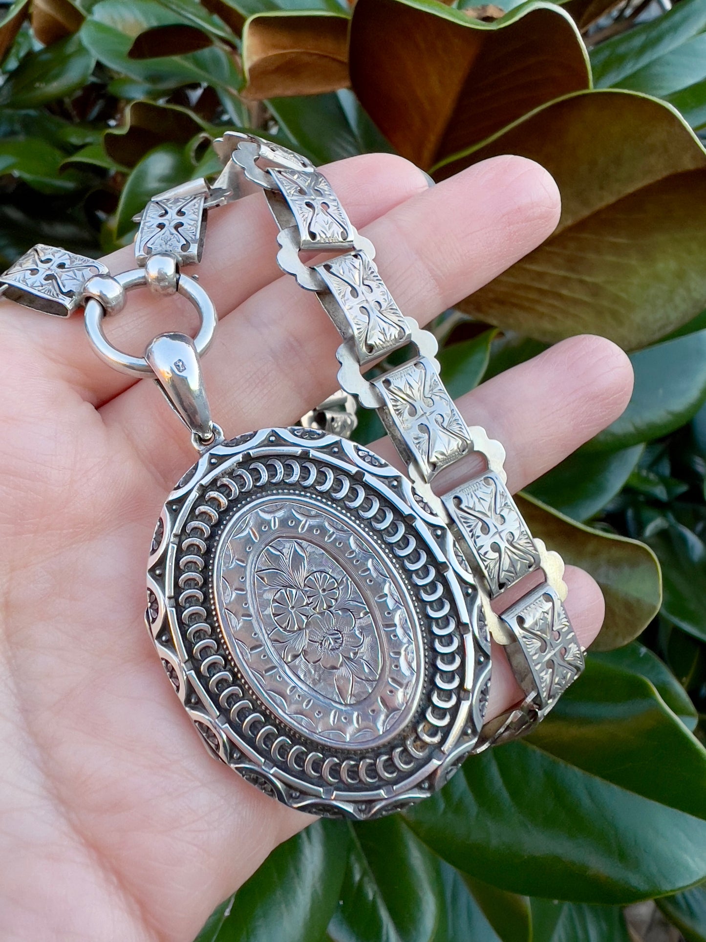 Victorian silver book chain & locket Hudsons Estate Jewellery