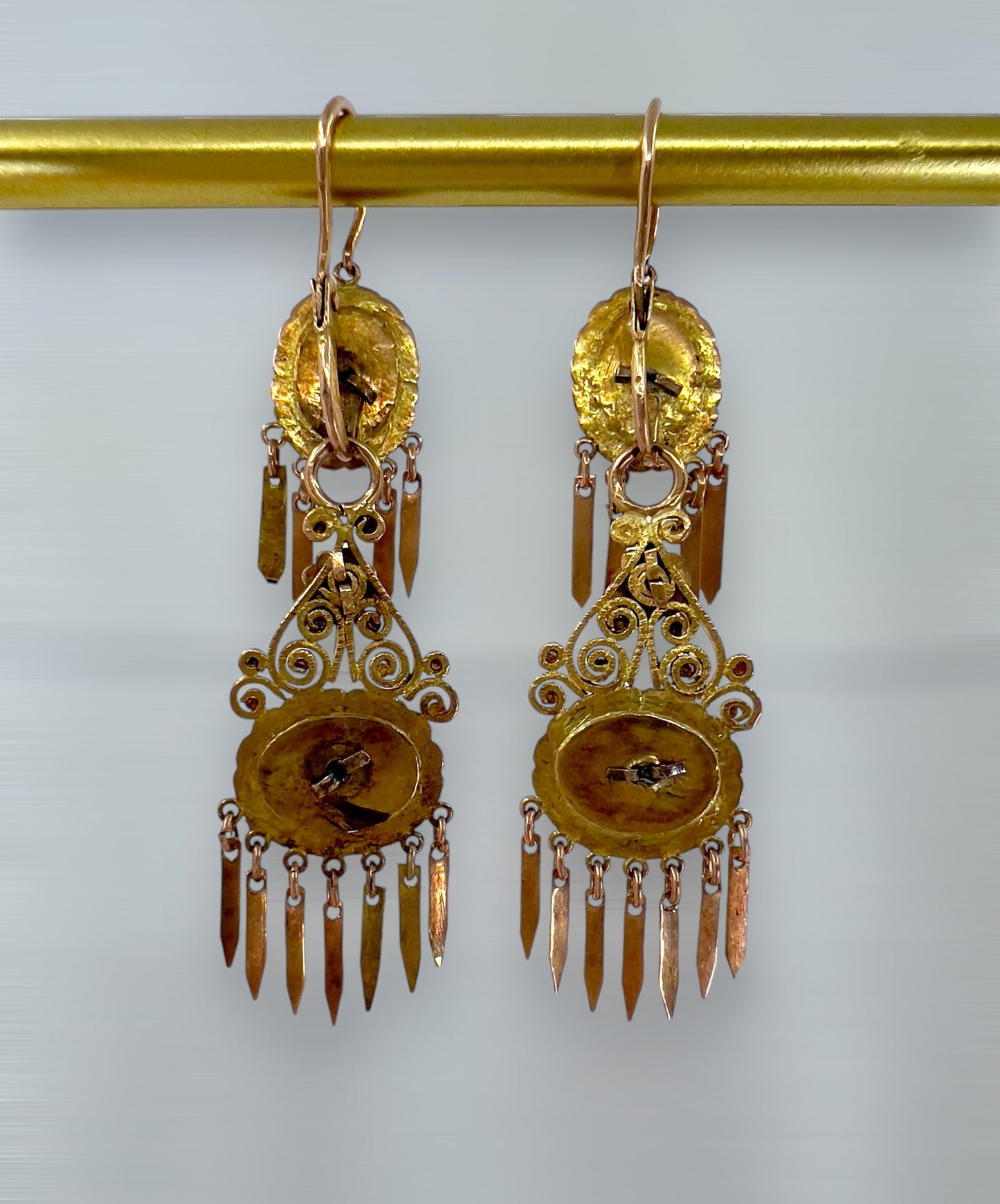 Gold & garnet tassel earrings Hudsons Estate Jewellery