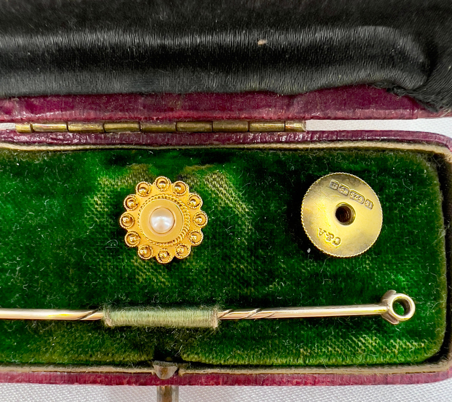 Antique 15ct gold convertible seed pearl stick pin Hudsons Estate Jewellery