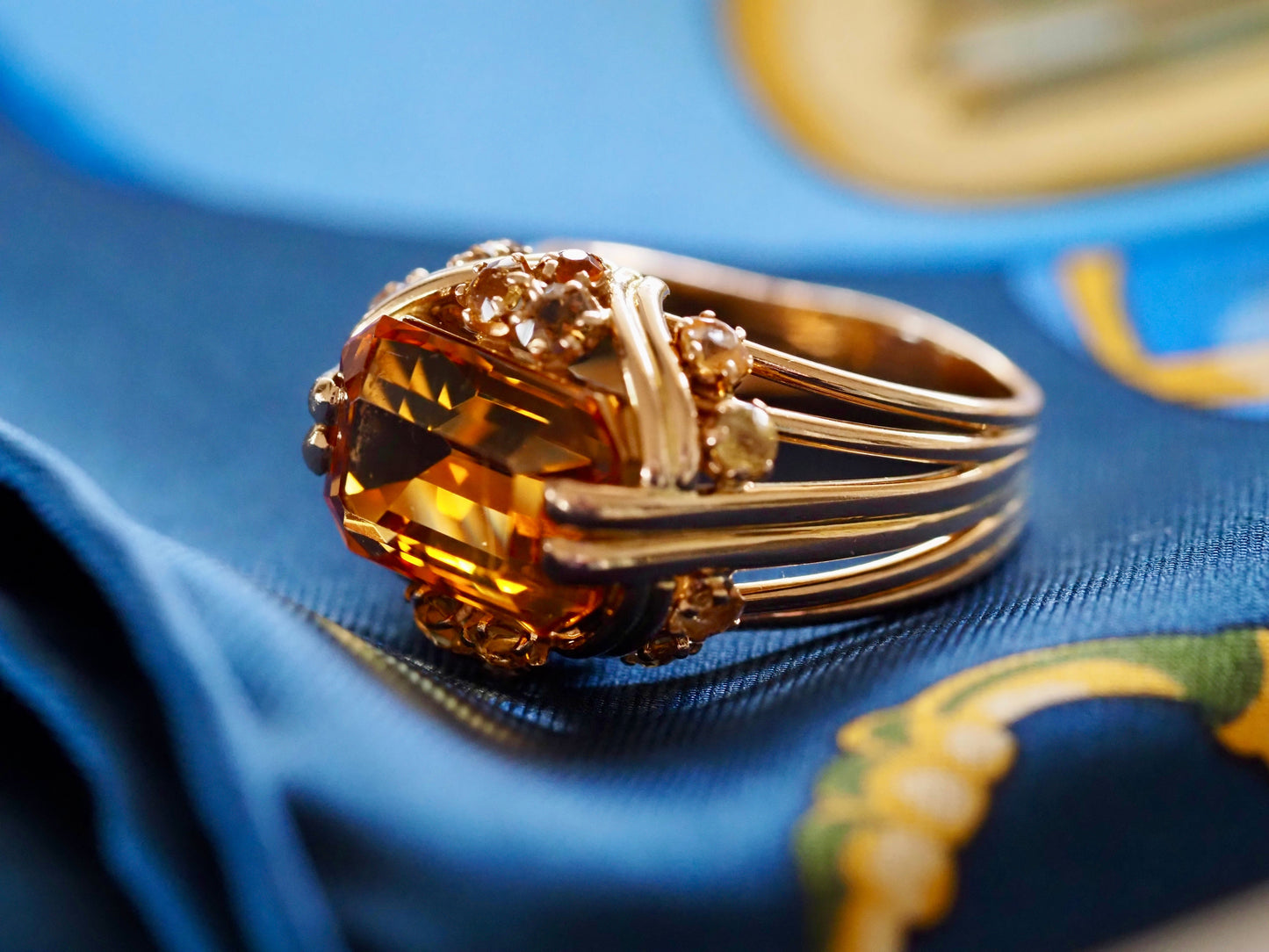 Vintage 18ct Gold Citrine Cocktail Ring Hudsons Estate Jewellery