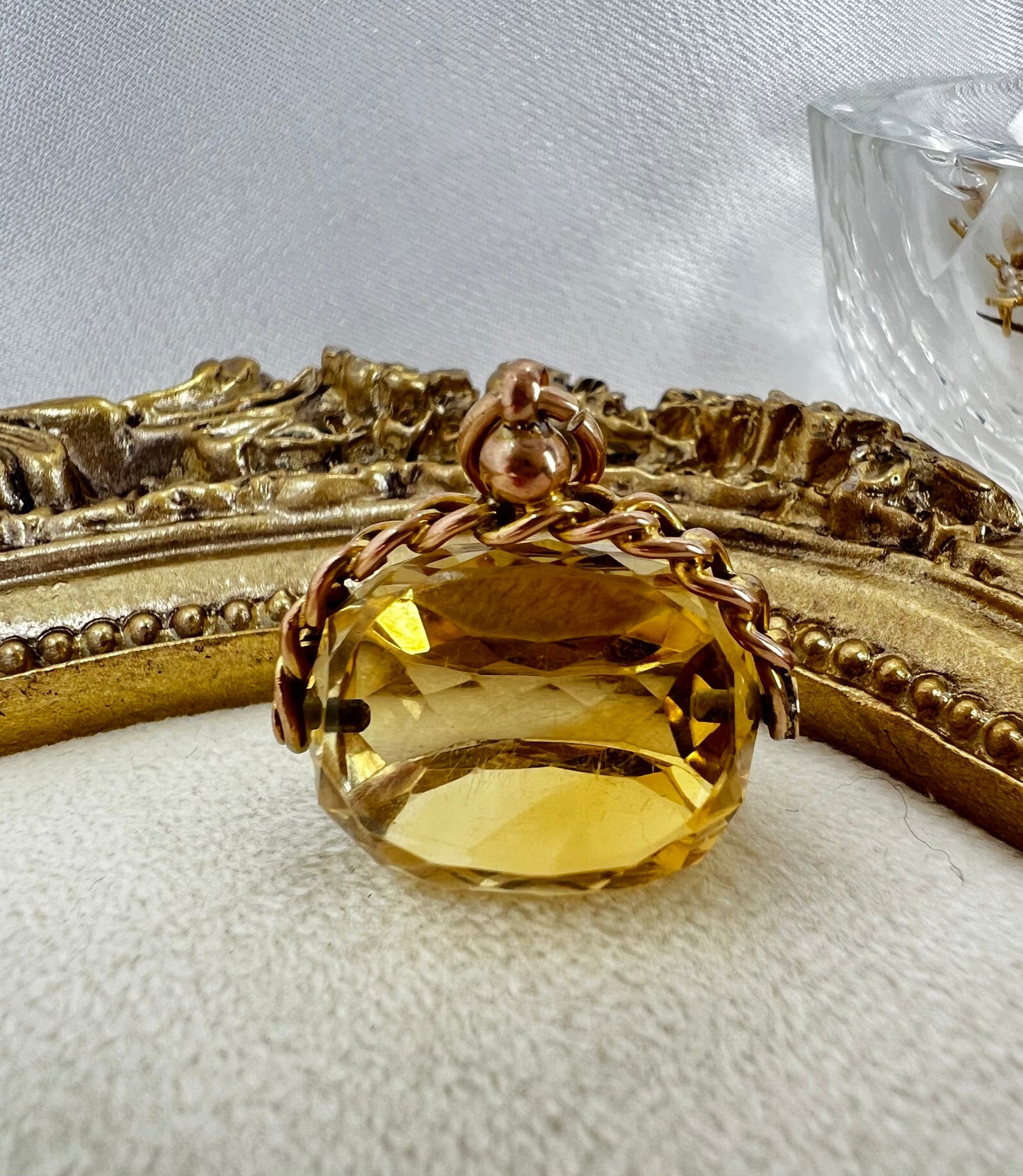 Antique 9ct gold citrine spinner fob pendant Hudsons Estate Jewellery