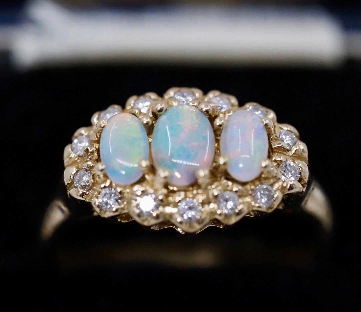 Vintage opal and diamond ring in 9ct gold Hudsons Estate Jewellery