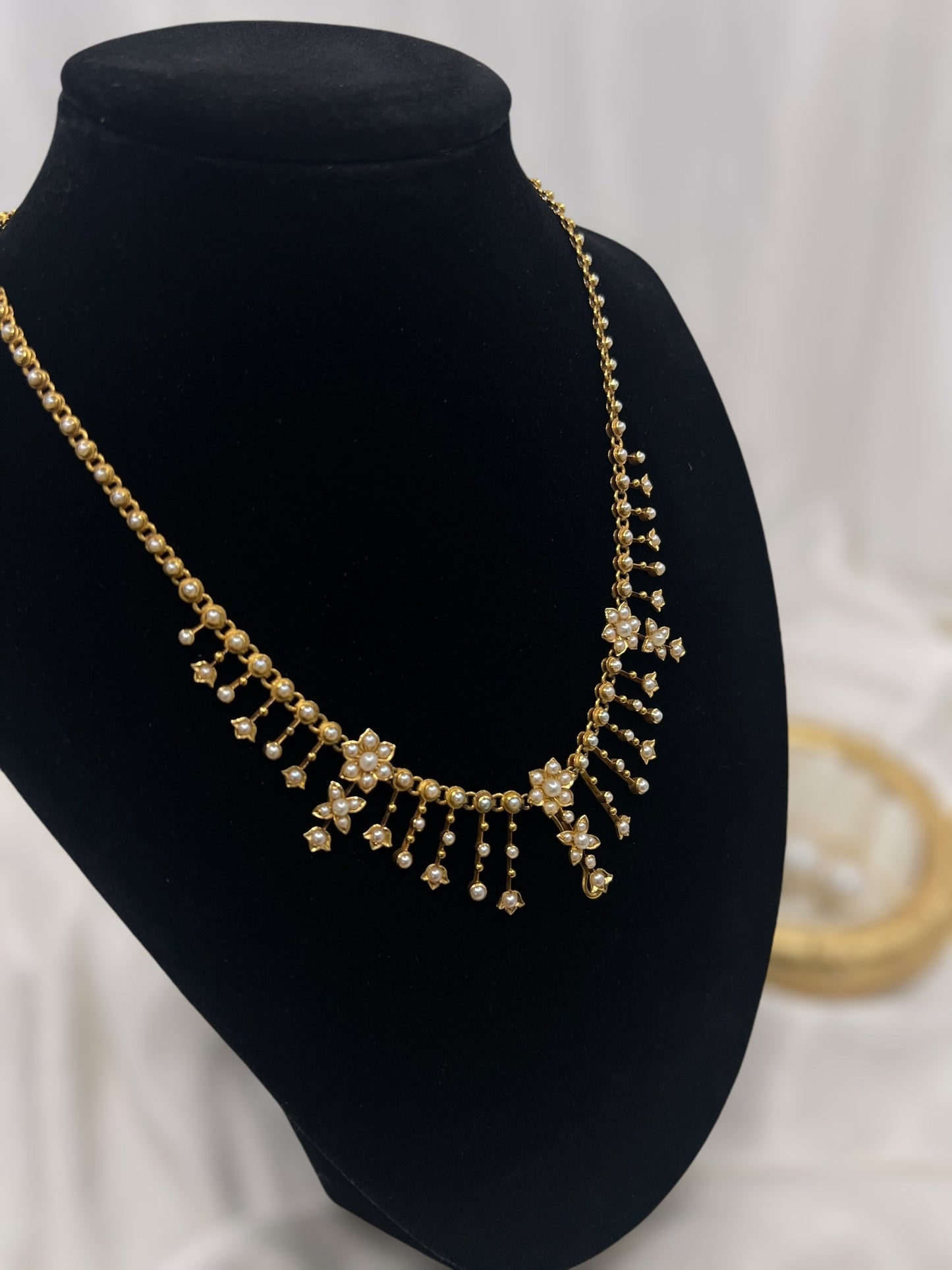 Antique seed pearl & 15ct gold necklace Hudsons Estate Jewellery