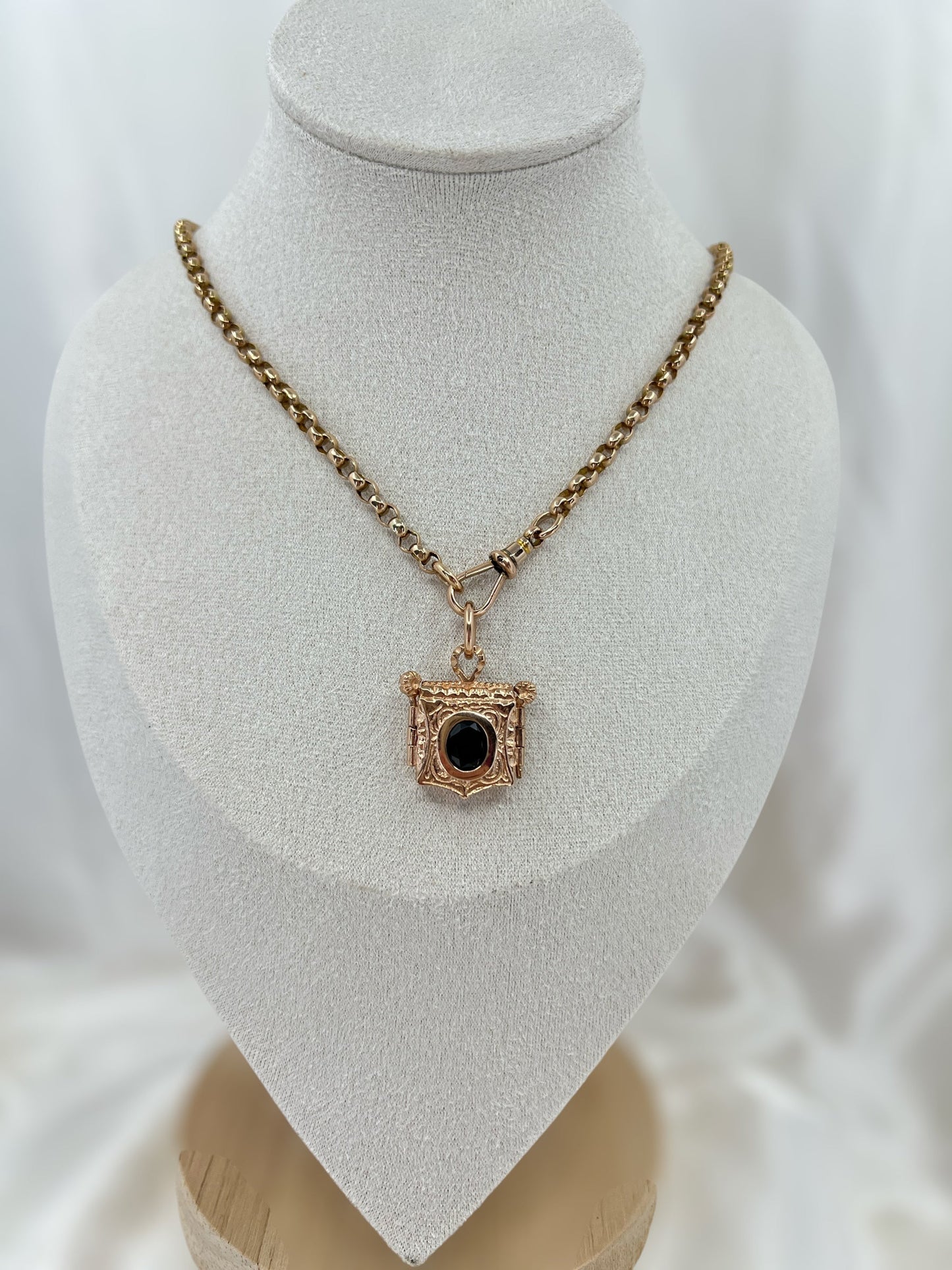 Garnet shield locket Hudsons Estate Jewellery