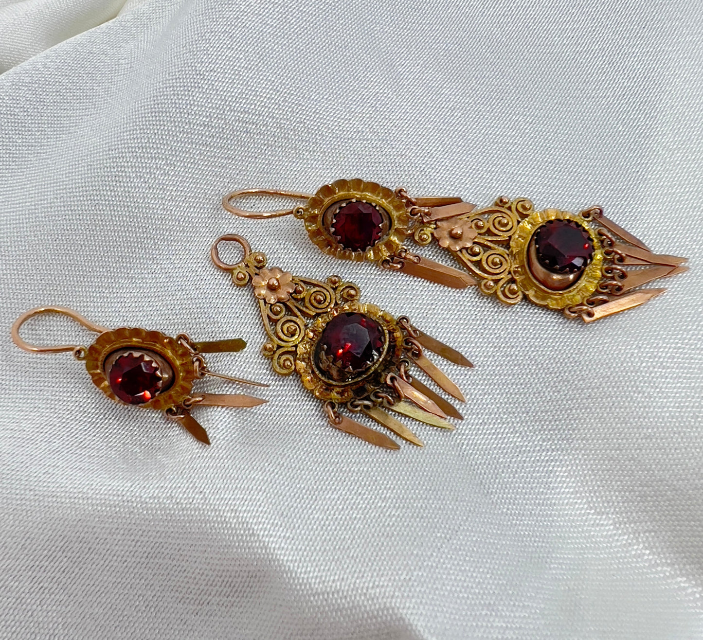 Gold & garnet tassel earrings Hudsons Estate Jewellery