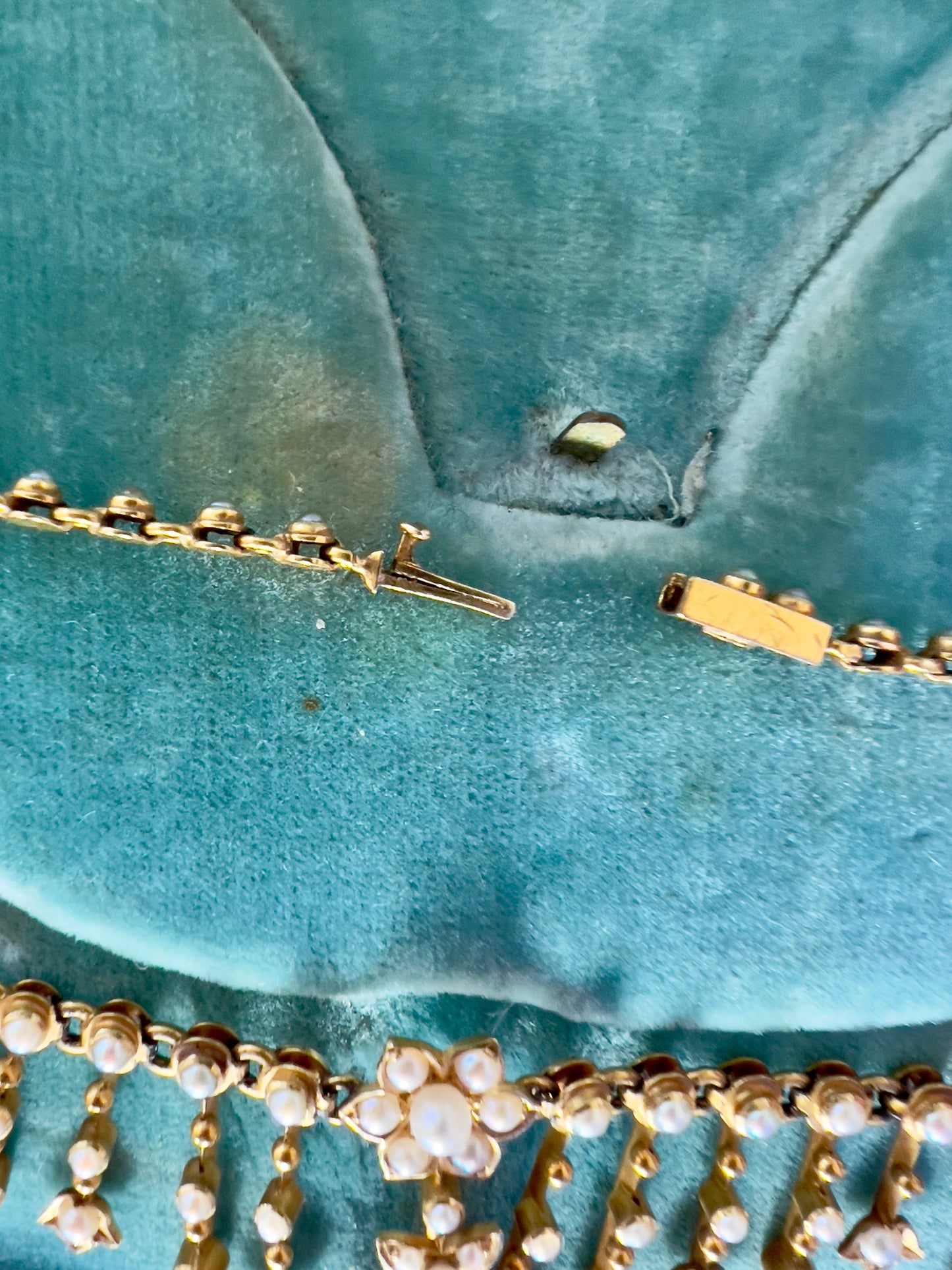 Antique seed pearl & 15ct gold necklace Hudsons Estate Jewellery