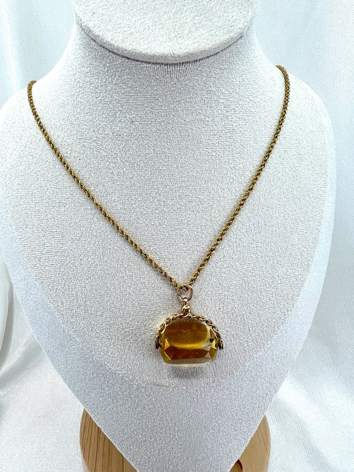 Antique 9ct gold citrine spinner fob pendant Hudsons Estate Jewellery