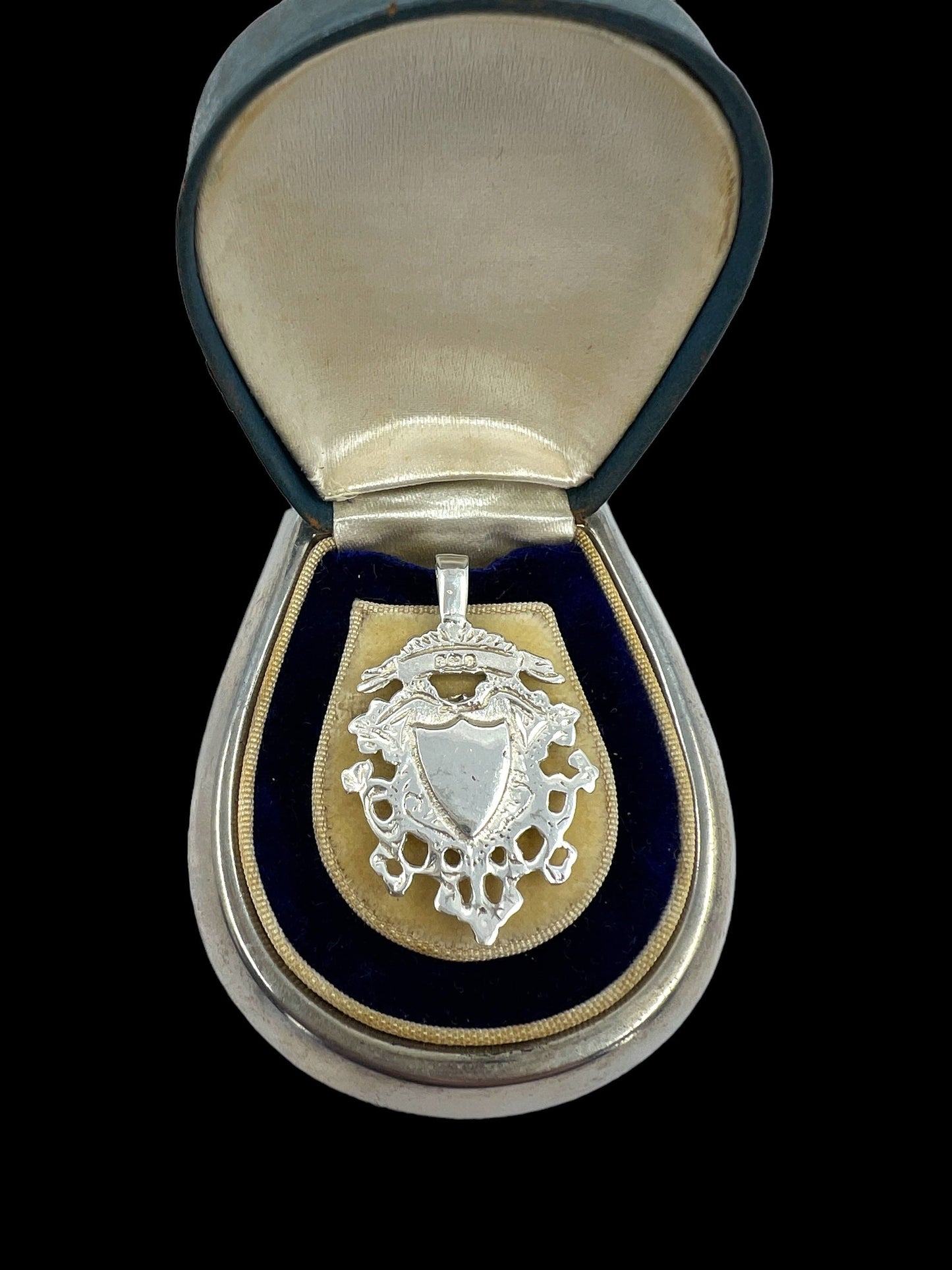 1901 Antique silver shield fob Hudsons Estate Jewellery