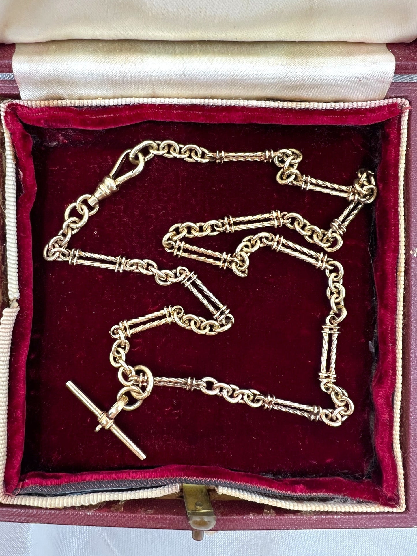 9ct gold fancy link Albert chain Hudsons Estate Jewellery