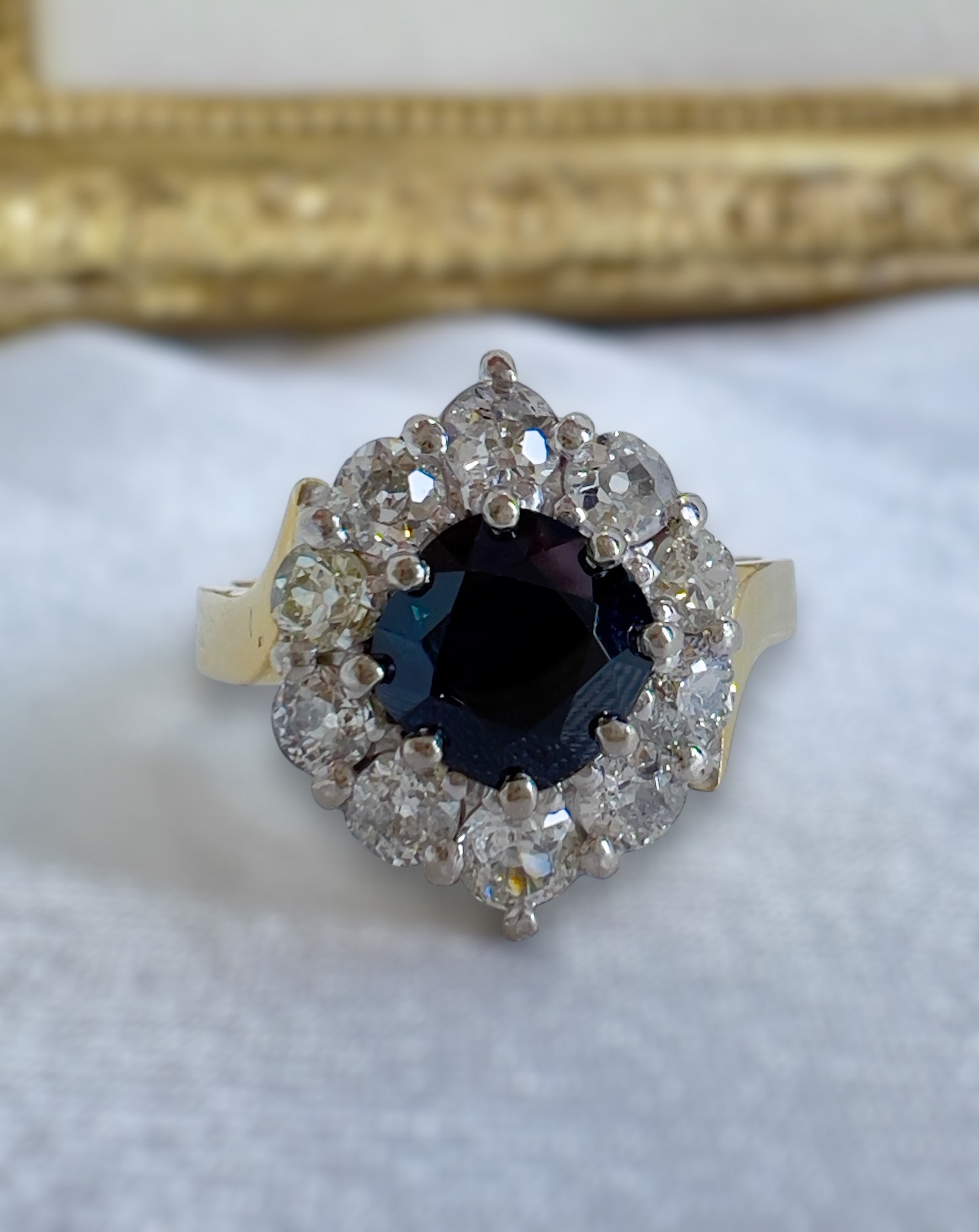 Vintage sapphire & diamond ring  in 18ct gold Hudsons Estate Jewellery