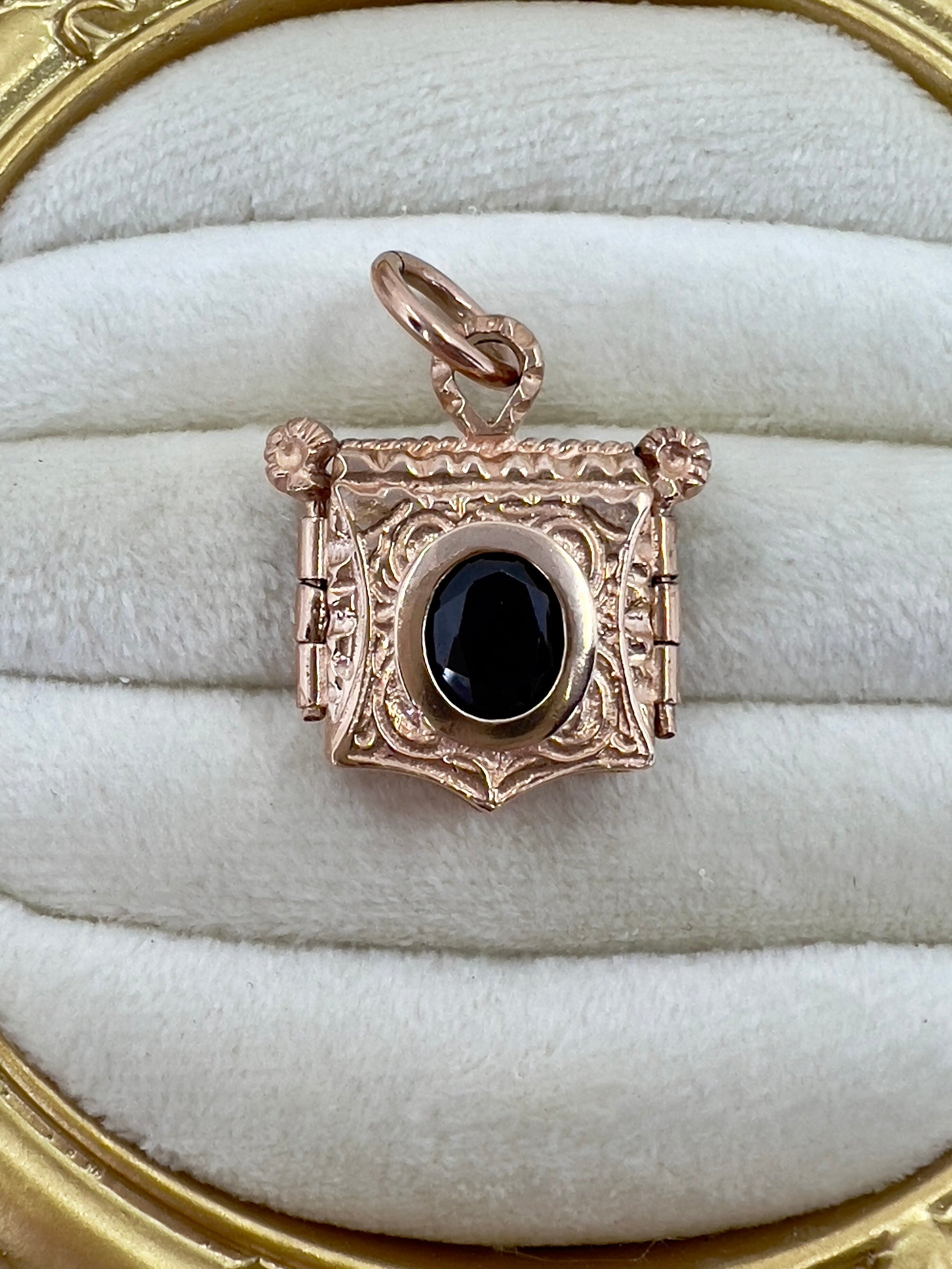 Garnet shield locket Hudsons Estate Jewellery