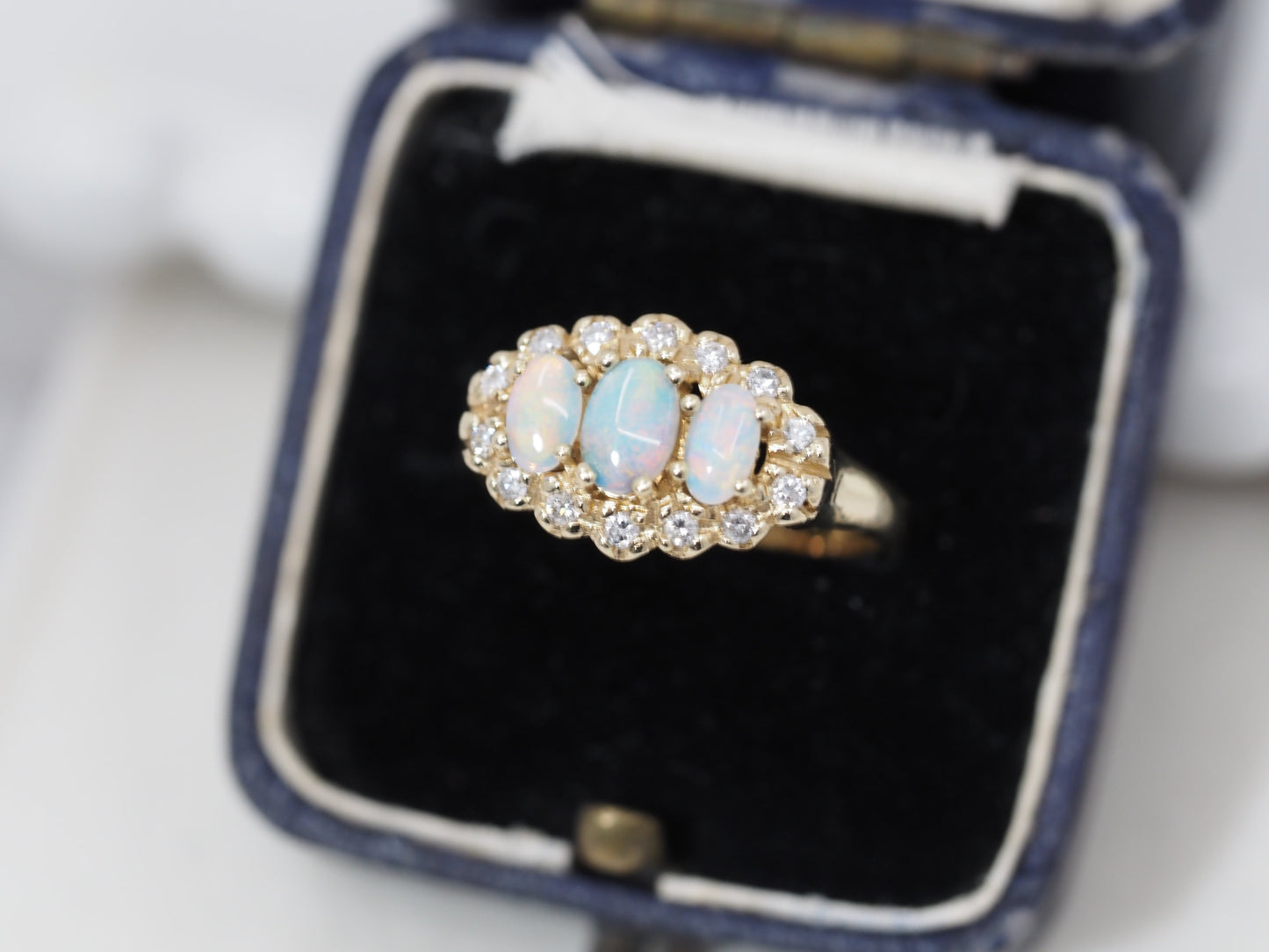 Vintage opal and diamond ring in 9ct gold Hudsons Estate Jewellery