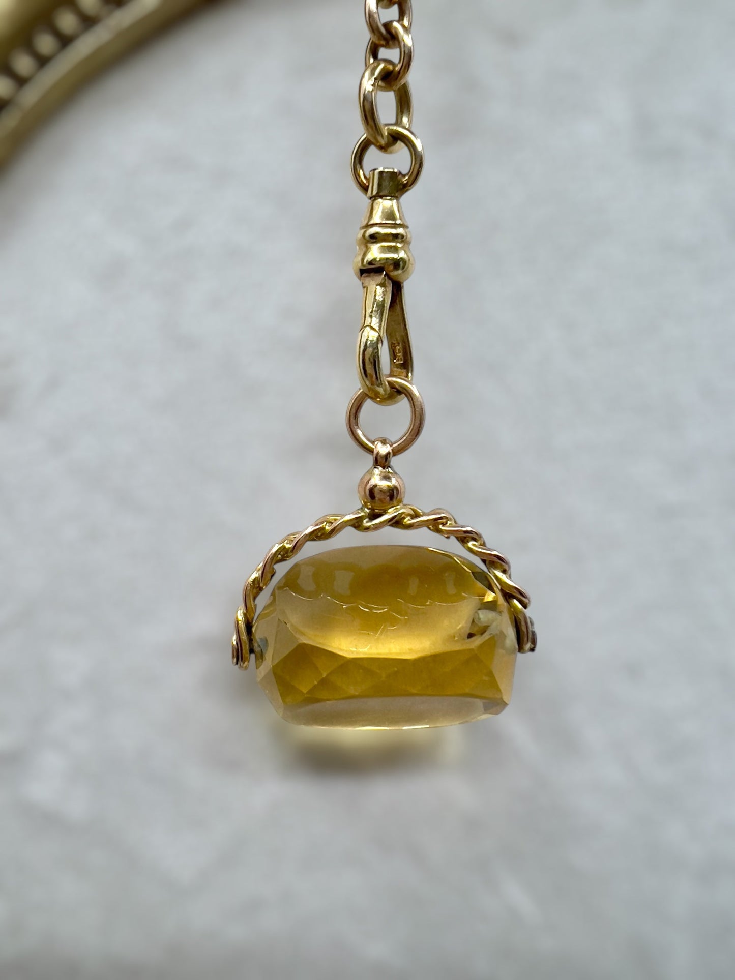 Antique 9ct gold citrine spinner fob pendant Hudsons Estate Jewellery