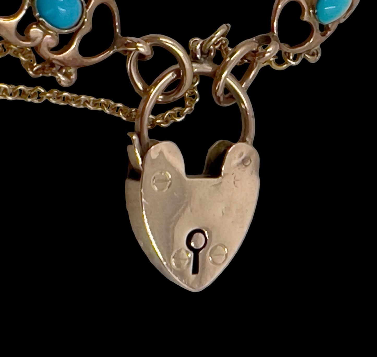 Antique Edwardian turquoise padlock bracelet Hudsons Estate Jewellery