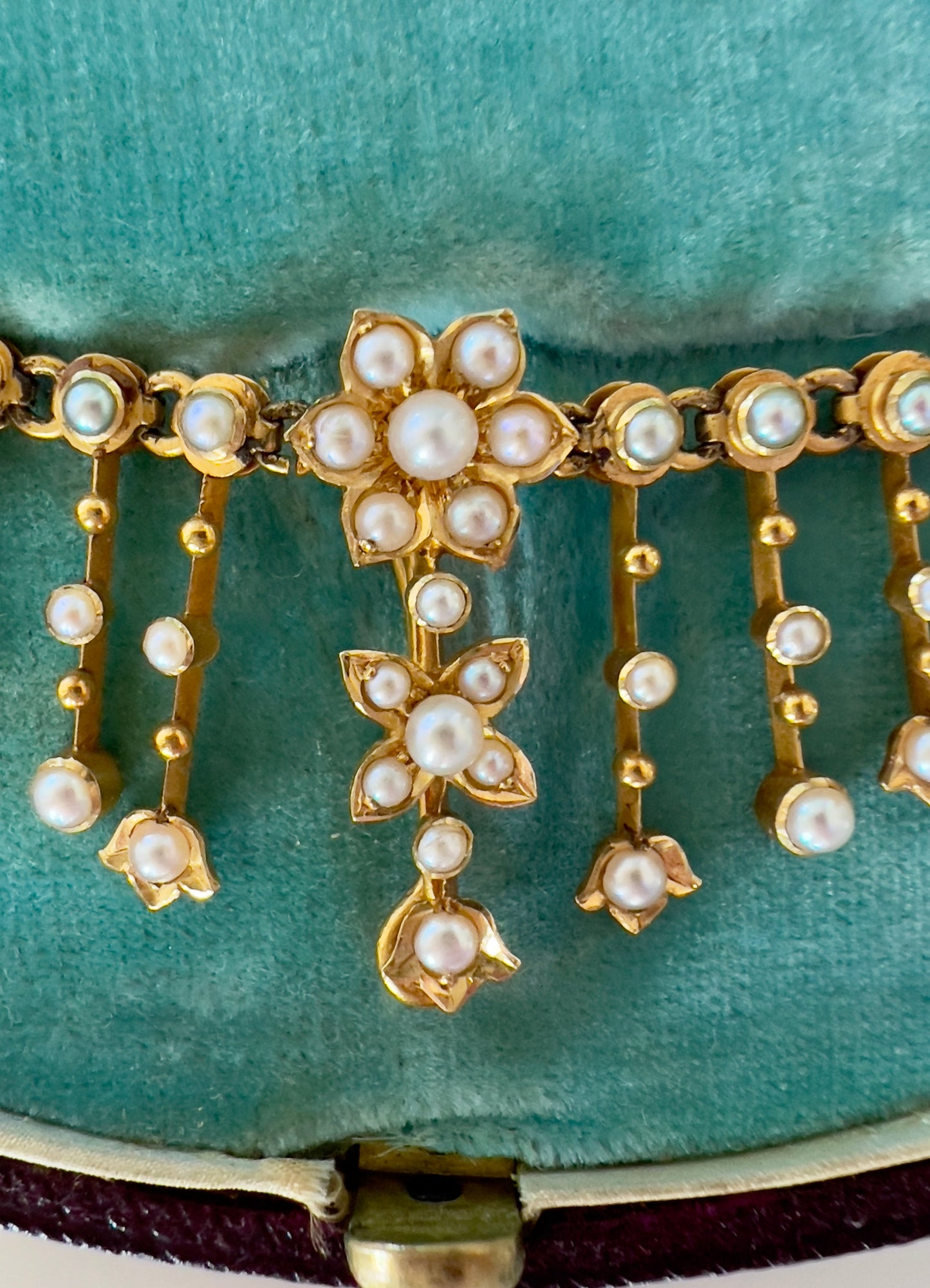 Antique seed pearl & 15ct gold necklace Hudsons Estate Jewellery