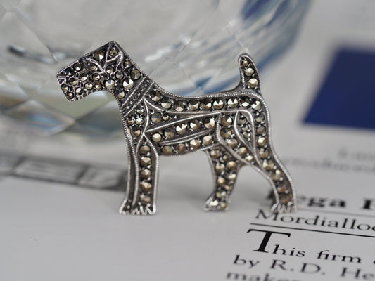 Vintage Silver & Marcasite Dog Brooch Hudsons Estate Jewellery