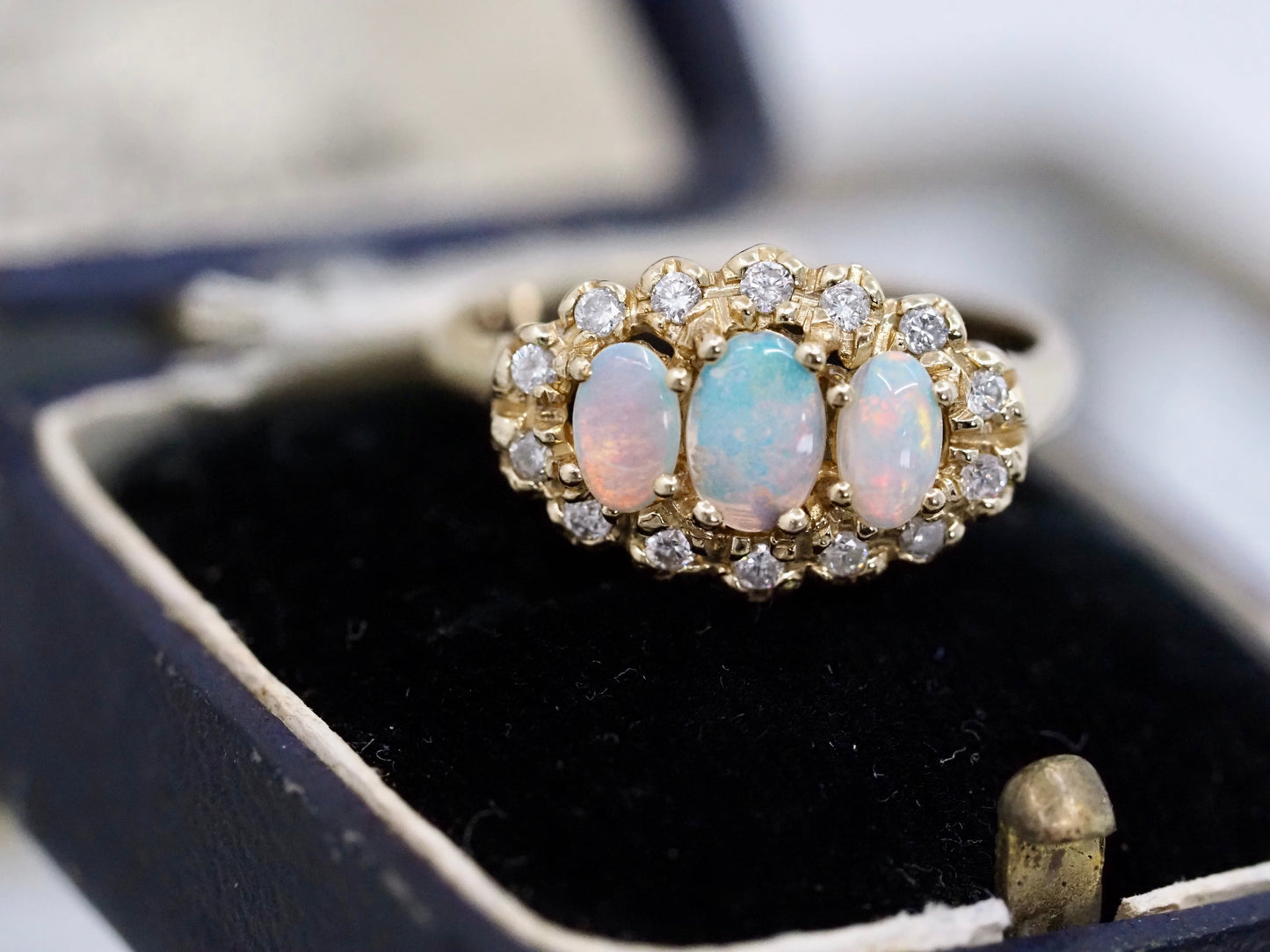 Vintage opal and diamond ring in 9ct gold Hudsons Estate Jewellery