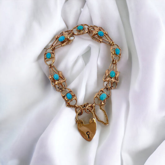 Antique Edwardian turquoise padlock bracelet Hudsons Estate Jewellery