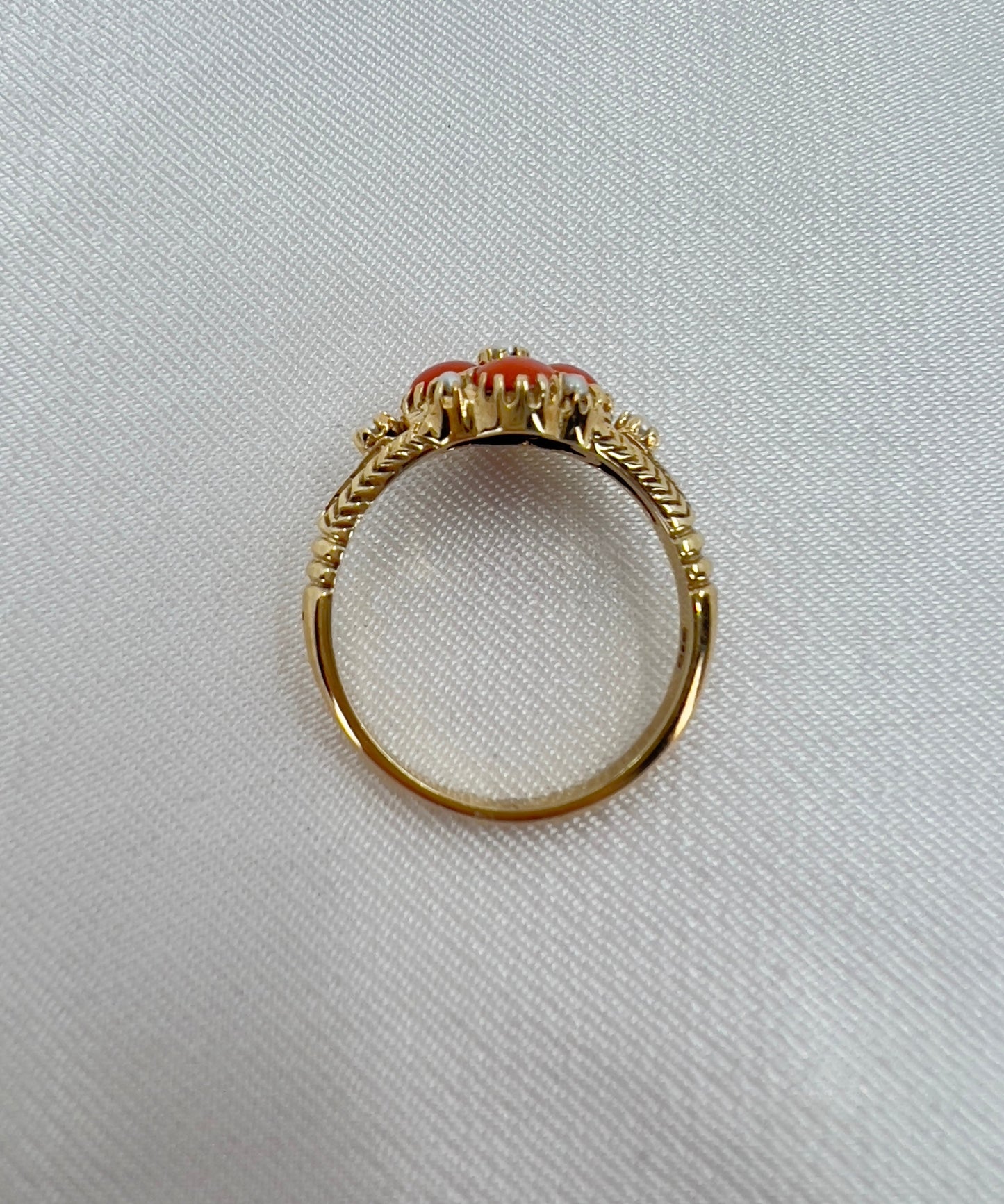 Pearl and coral ring in 9ct gold Hudsons Estate Jewellery