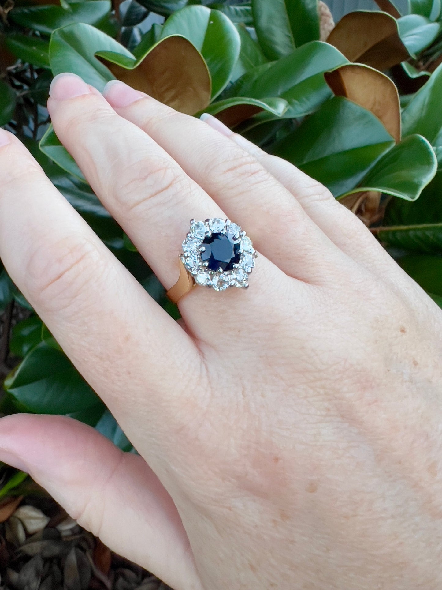 Vintage sapphire & diamond ring  in 18ct gold Hudsons Estate Jewellery