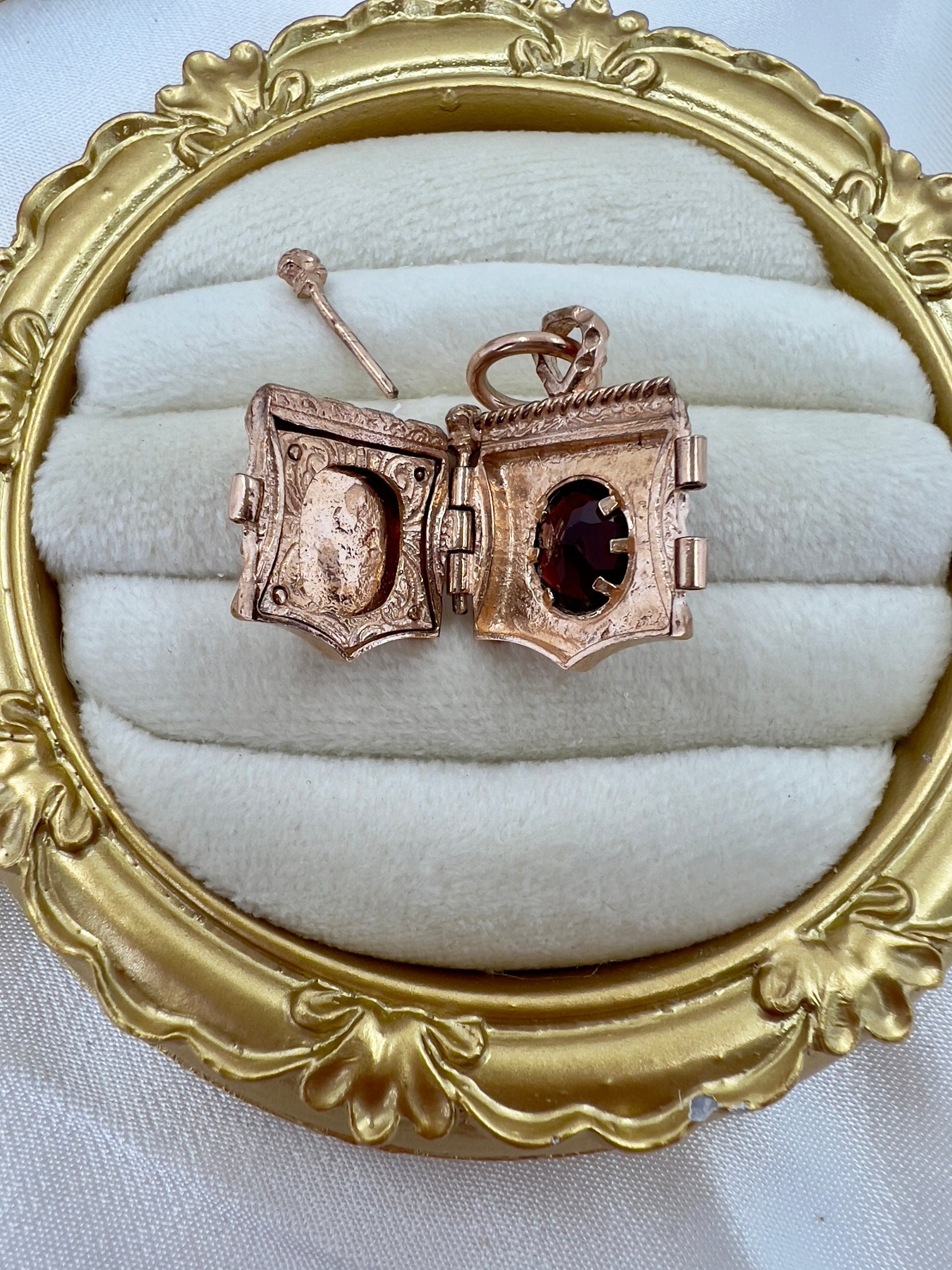 Garnet shield locket Hudsons Estate Jewellery