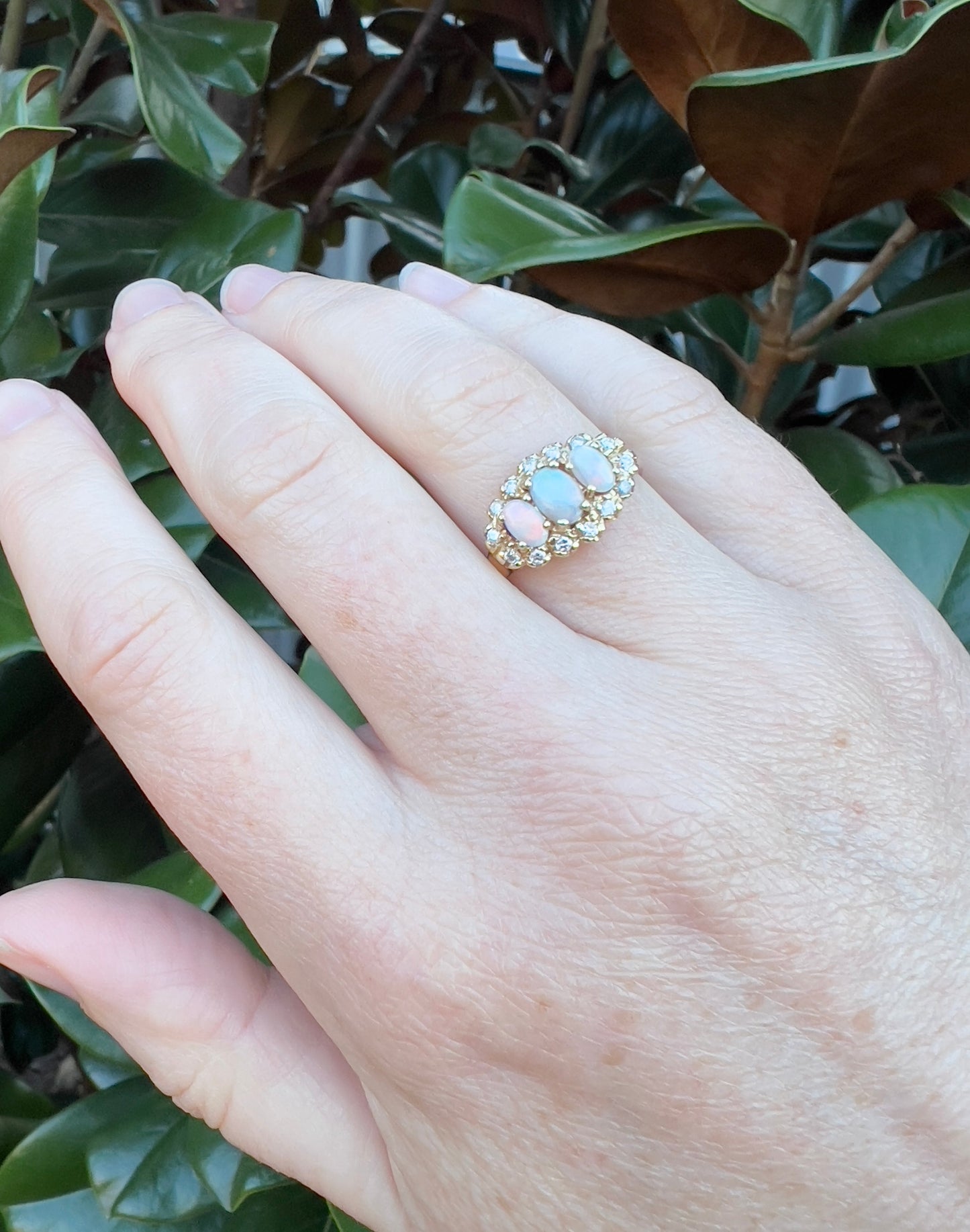 Vintage opal and diamond ring in 9ct gold Hudsons Estate Jewellery