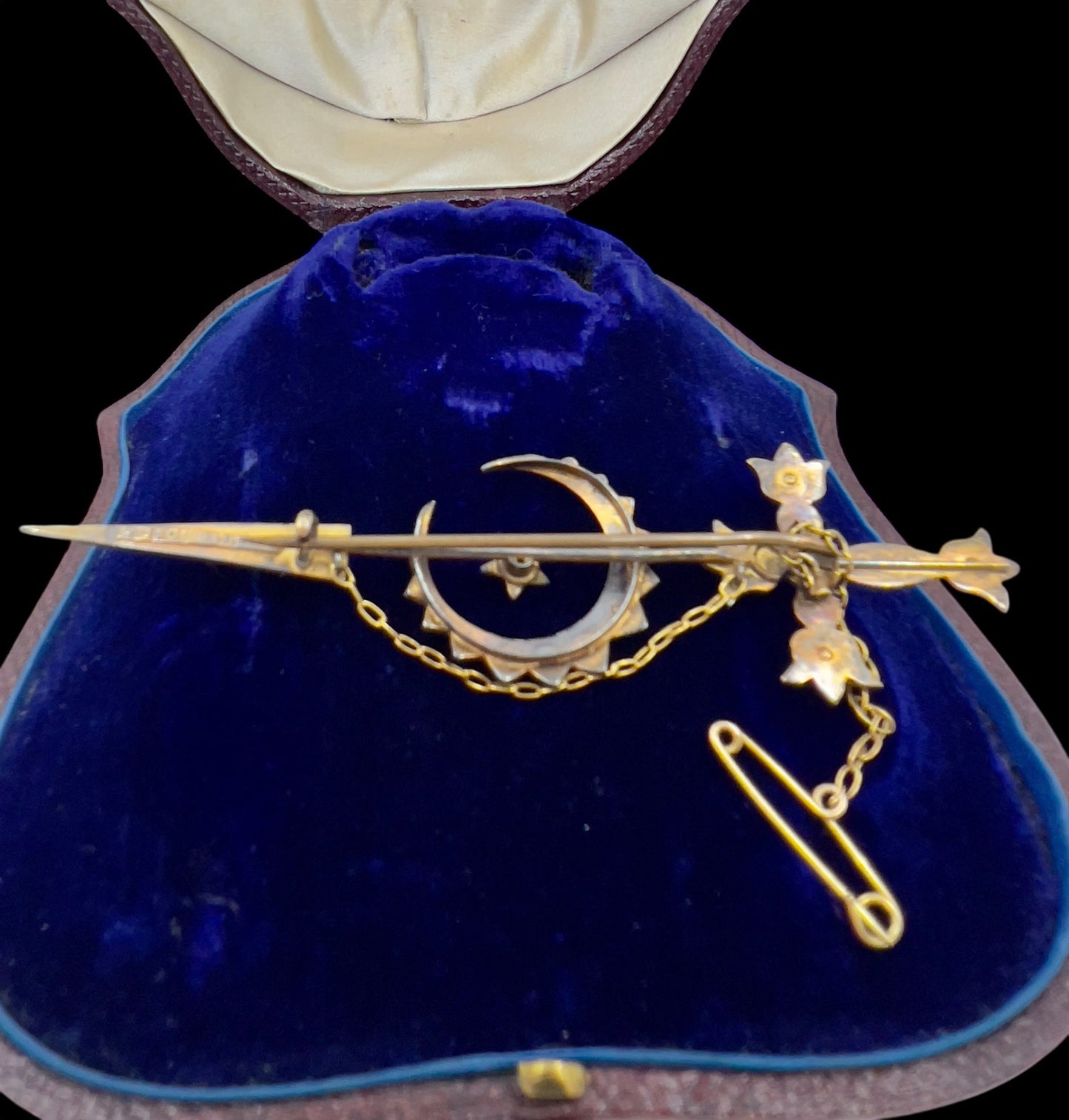 Antique opal sword & crescent brooch in 15ct gold by Aronson & Co Hudsons Estate Jewellery