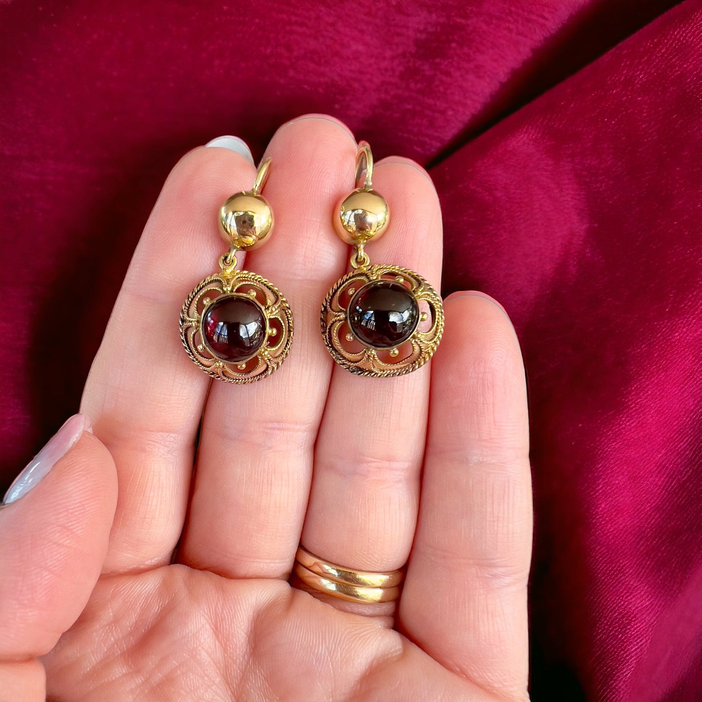Antique gold & garnet earrings Hudsons Estate Jewellery