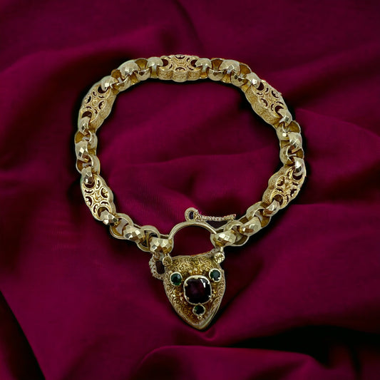 Antique style 9ct bracelet with heart padlock Hudsons Estate Jewellery