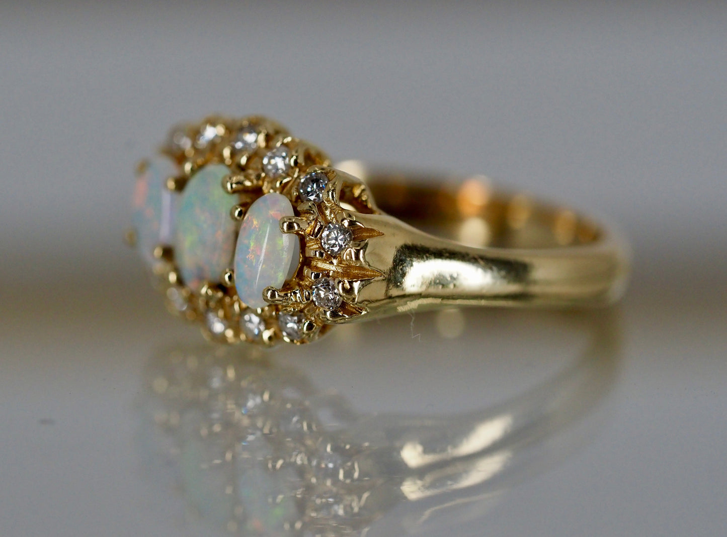 Vintage opal and diamond ring in 9ct gold Hudsons Estate Jewellery