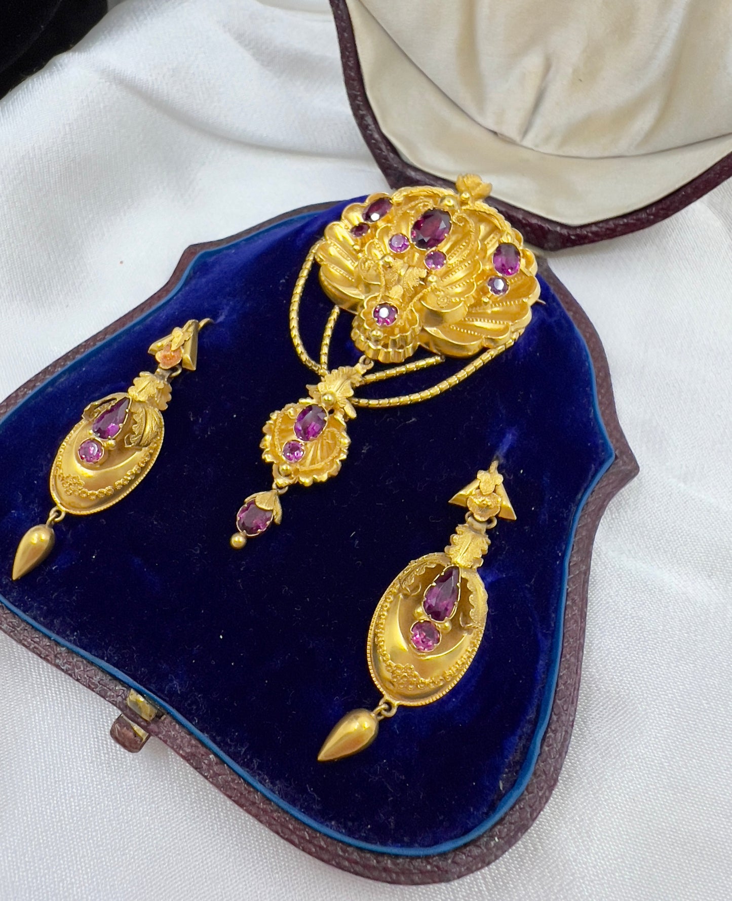 Antique demi-parure brooch and earrings Hudsons Estate Jewellery