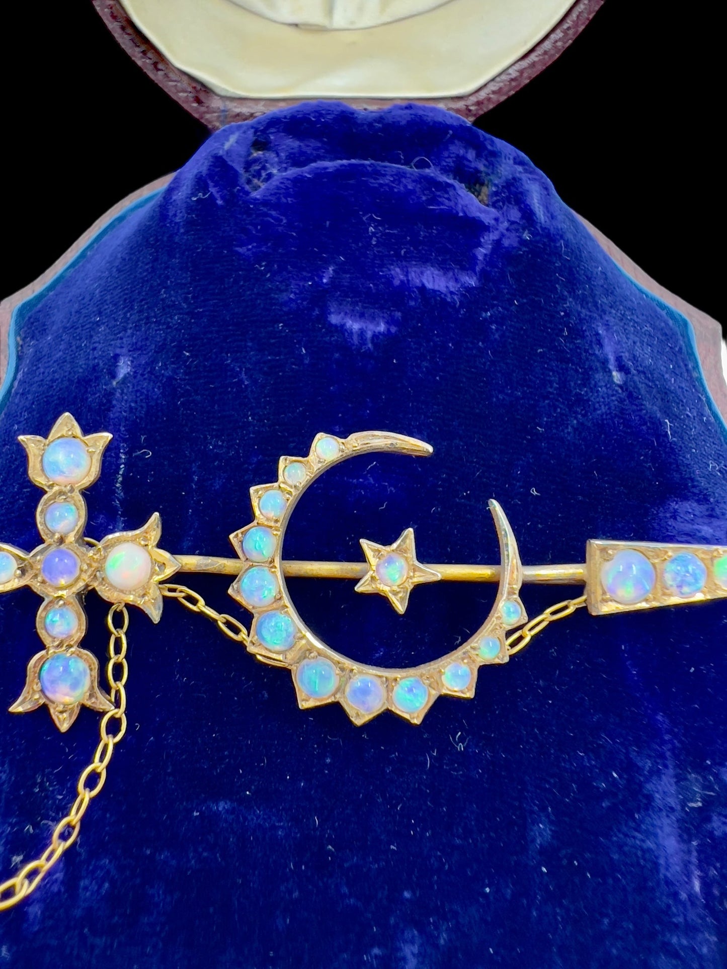 Antique opal sword & crescent brooch in 15ct gold by Aronson & Co Hudsons Estate Jewellery