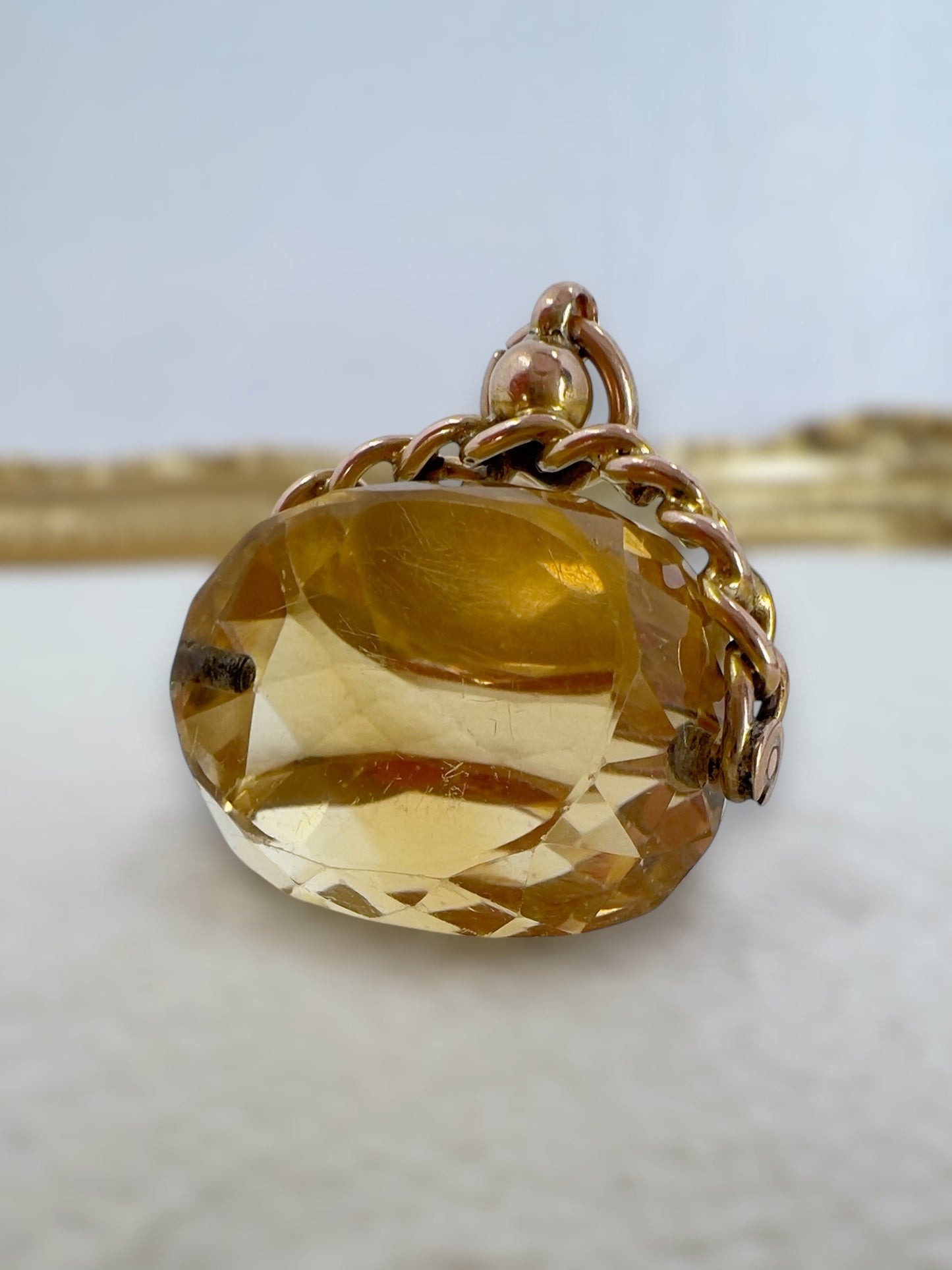 Antique 9ct gold citrine spinner fob pendant Hudsons Estate Jewellery
