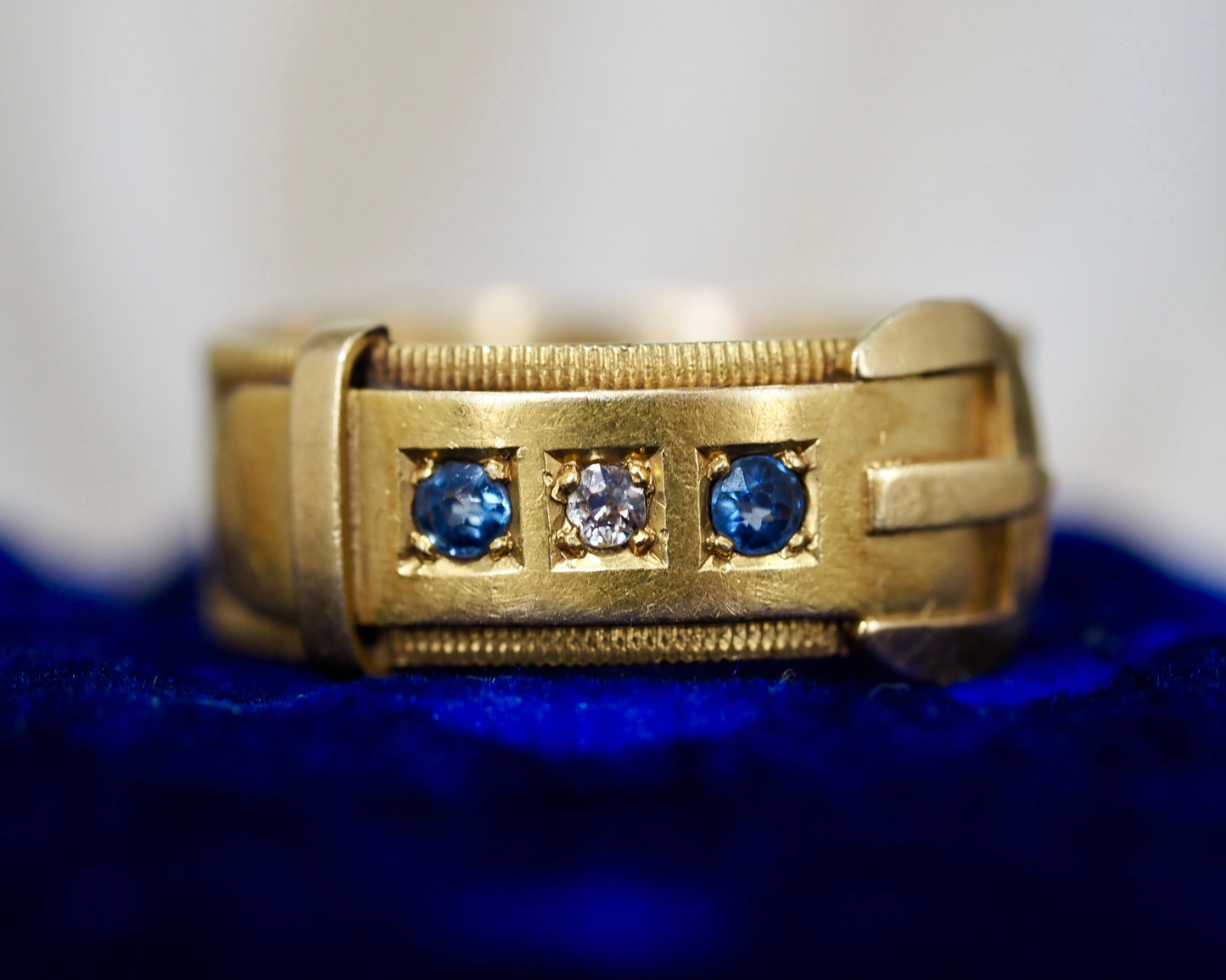 Antique Diamond and Sapphire Buckle Ring - Chester 1906 Hudsons Estate Jewellery