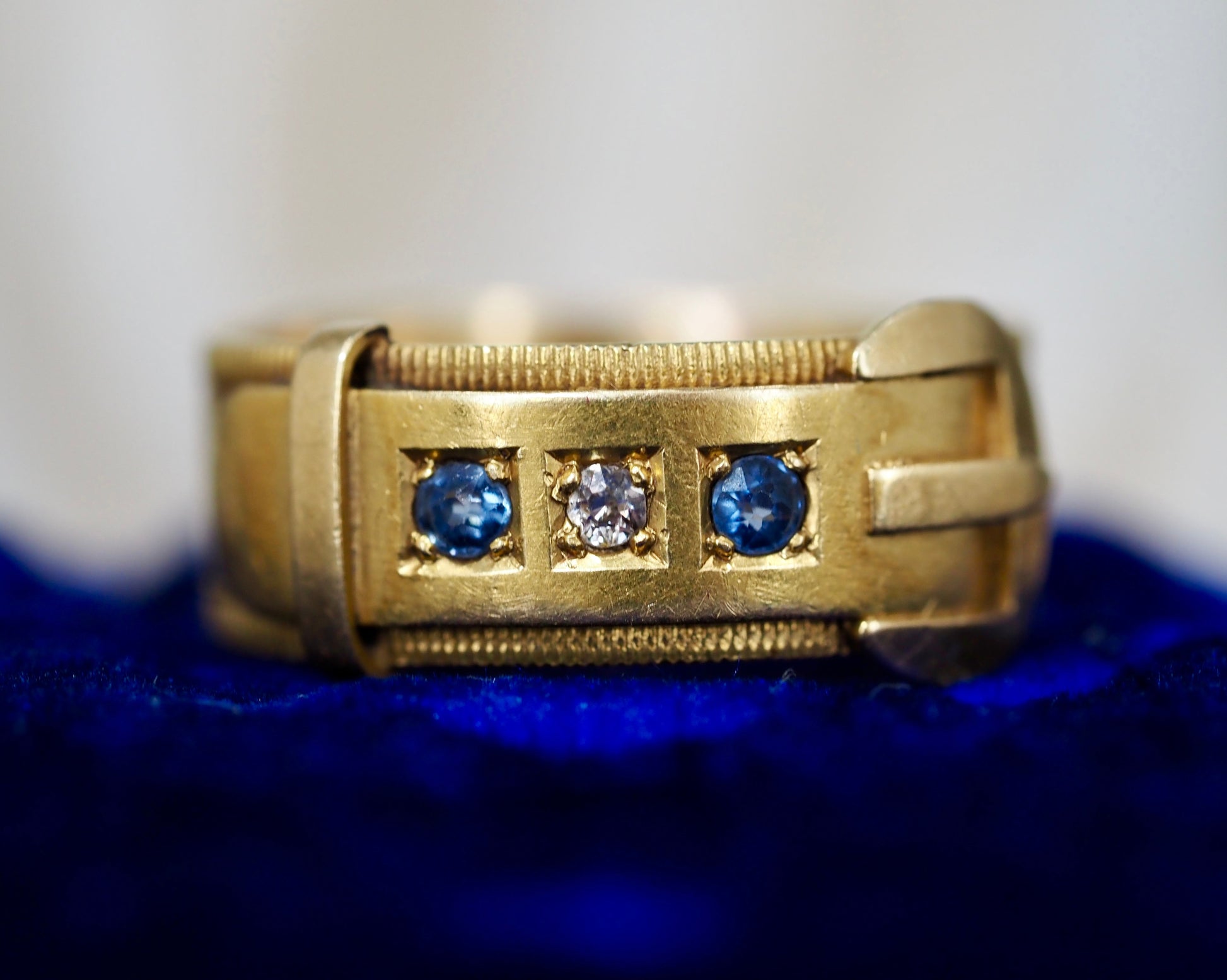 Antique Diamond and Sapphire Buckle Ring - Chester 1906 Hudsons Estate Jewellery