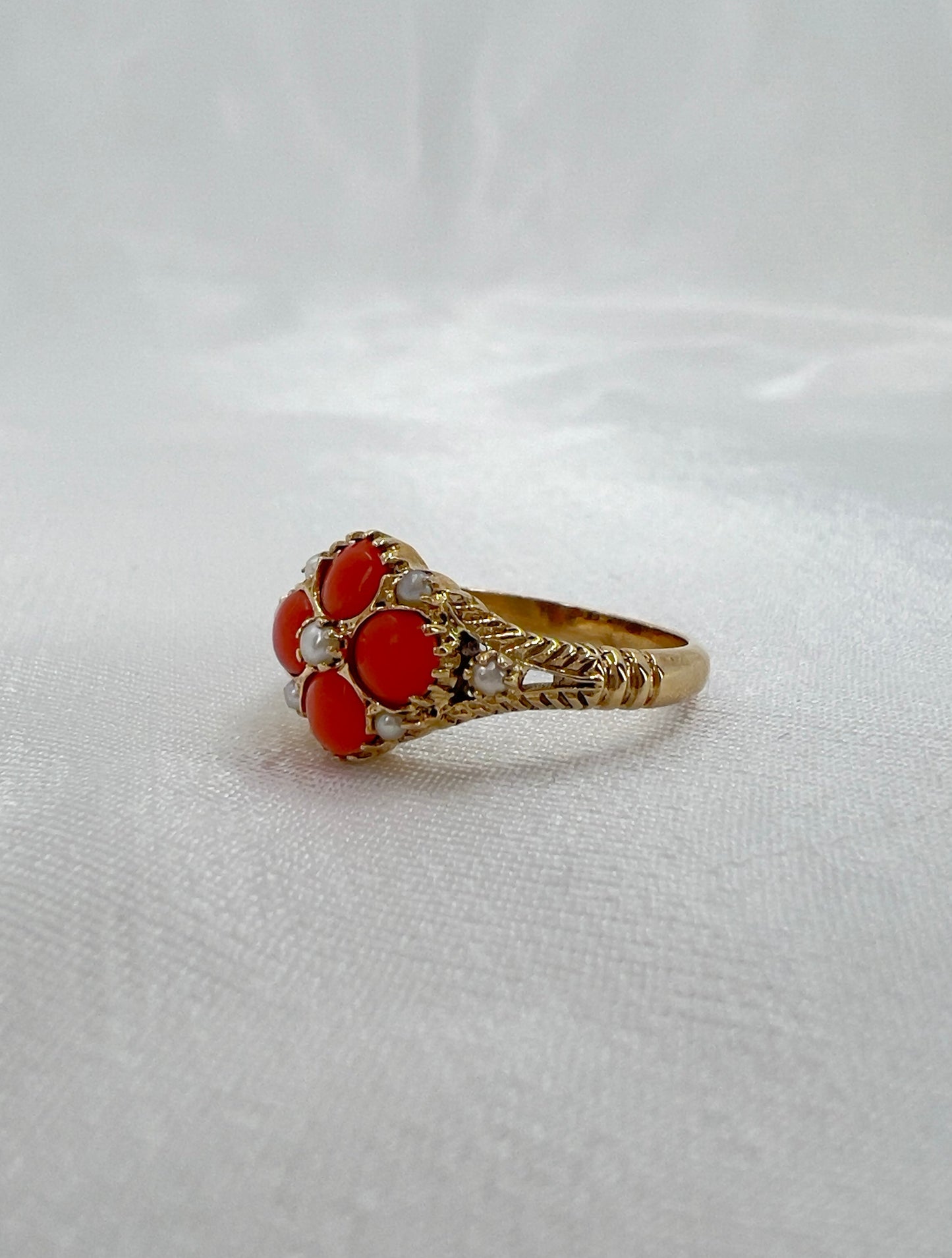 Pearl and coral ring in 9ct gold Hudsons Estate Jewellery
