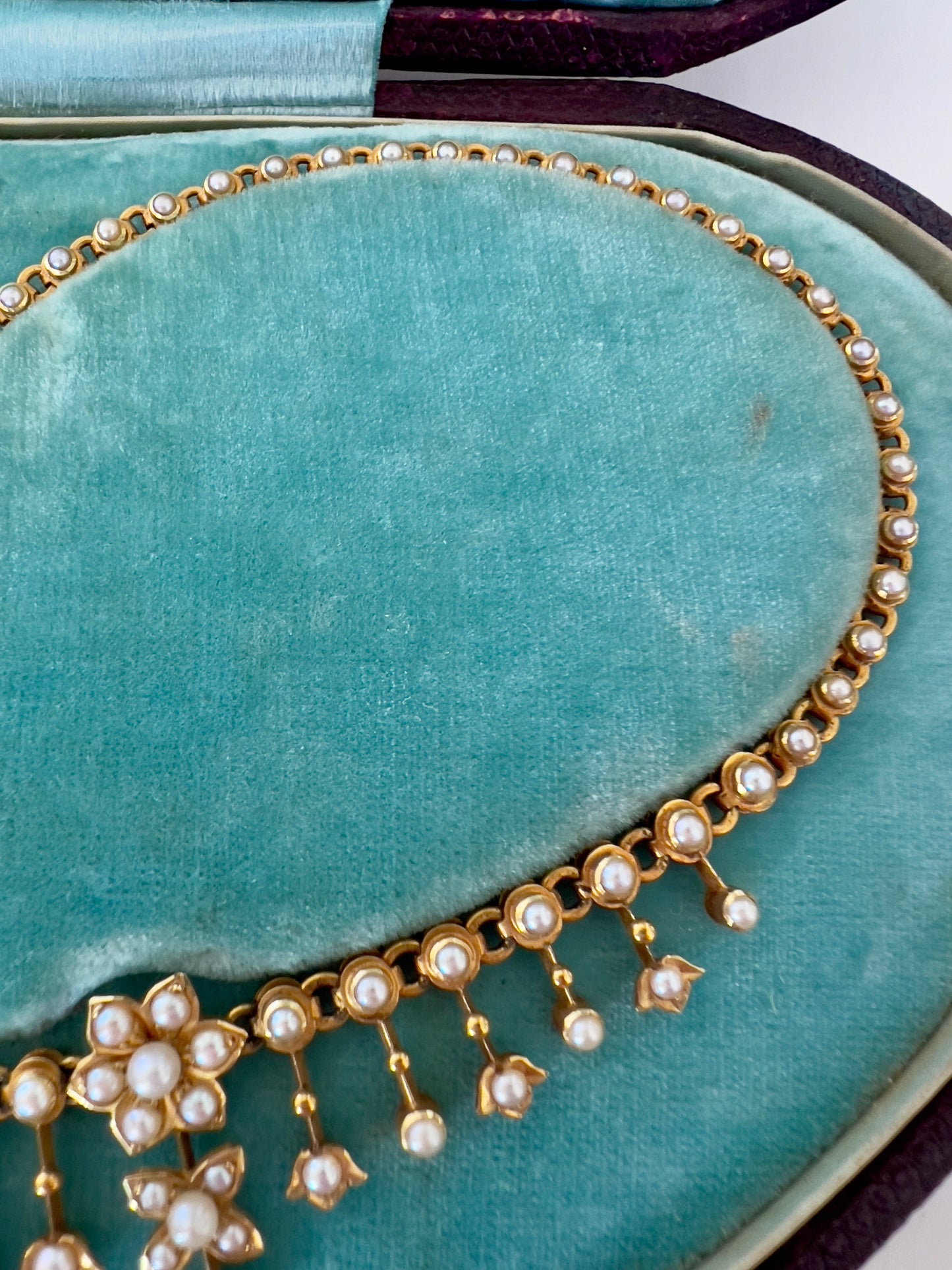 Antique seed pearl & 15ct gold necklace Hudsons Estate Jewellery