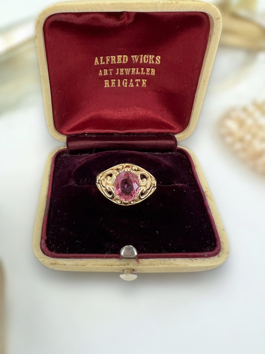 Vintage pink tourmaline ring in 10ct gold Hudsons Estate Jewellery