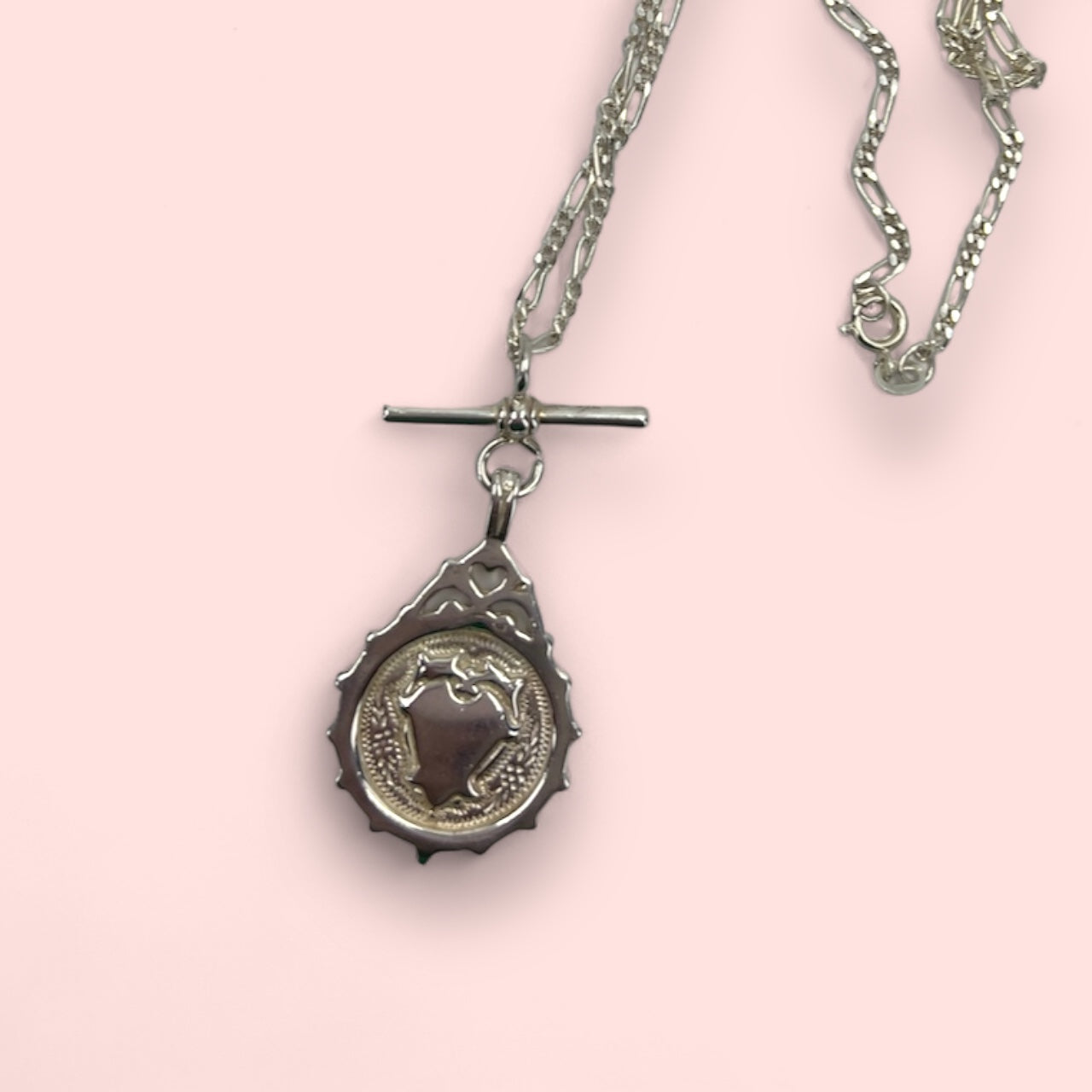 Silver t-bar & shield fob Hudsons Estate Jewellery