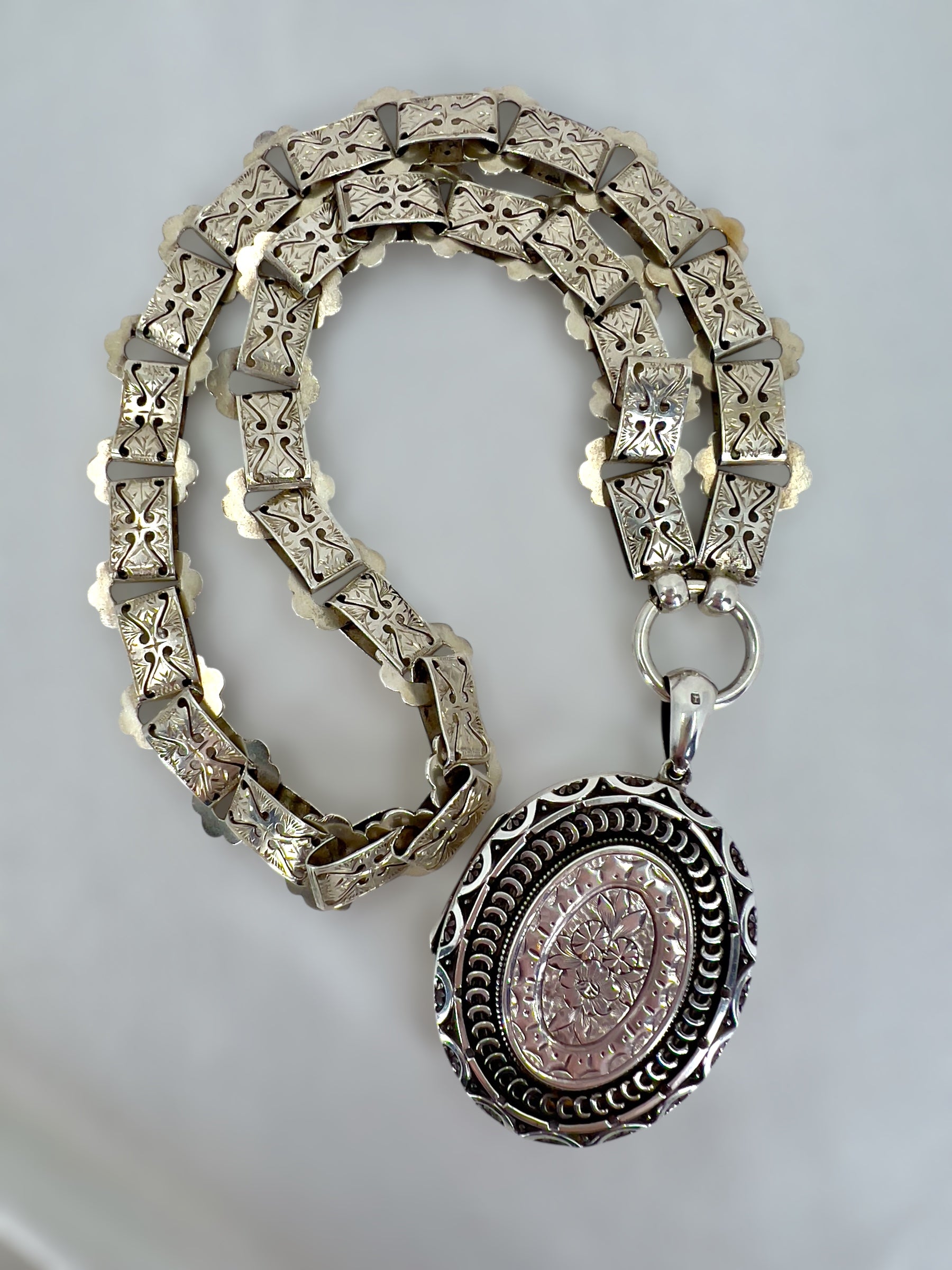 Victorian silver book chain & locket Hudsons Estate Jewellery