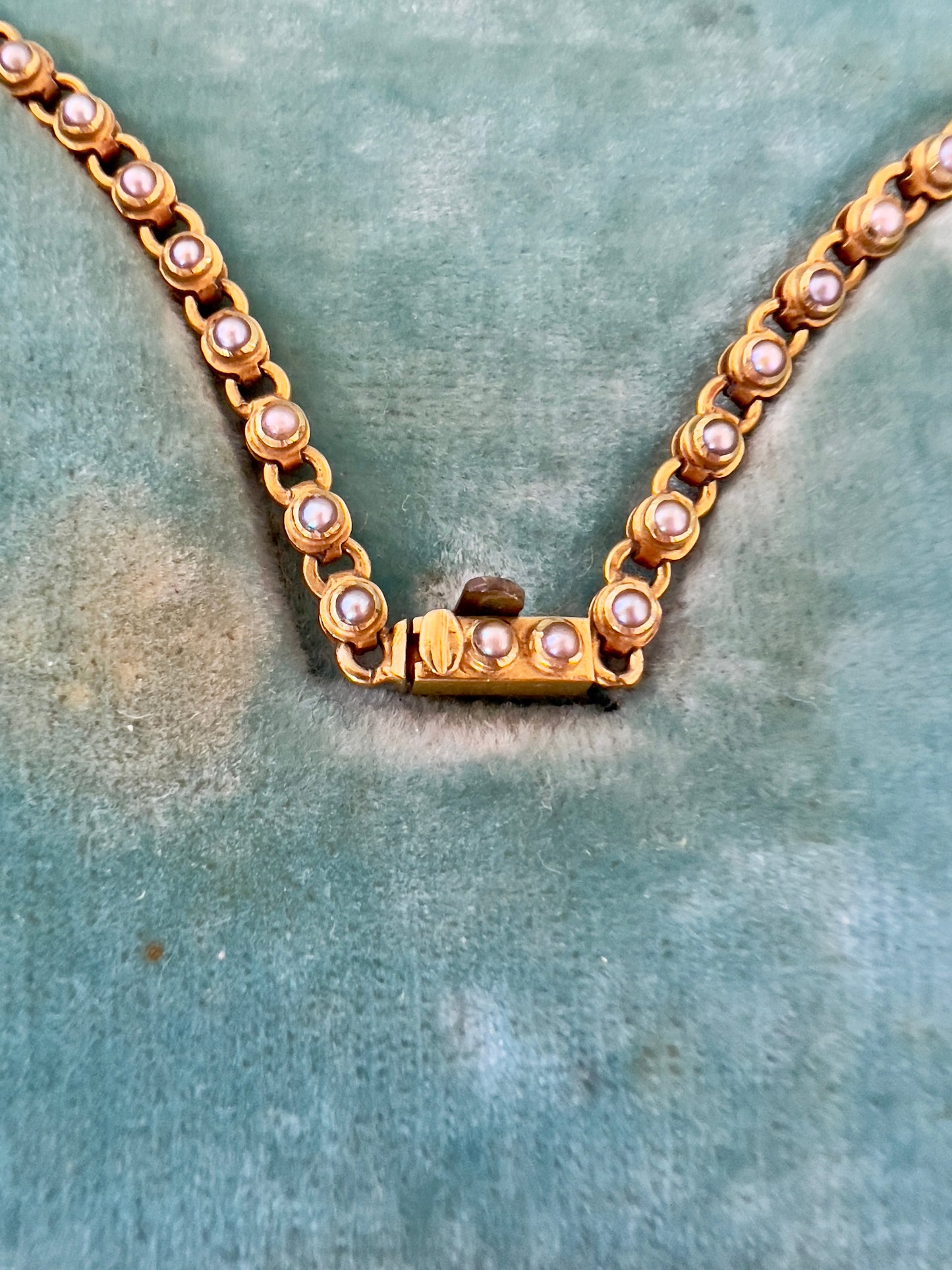 Antique seed pearl & 15ct gold necklace Hudsons Estate Jewellery