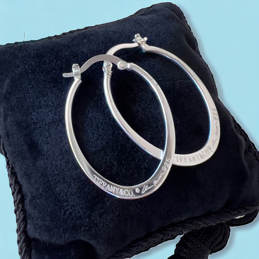 Sterling silver Tiffany & Co. Elsa Peretti oval hoop earrings Hudsons Estate Jewellery