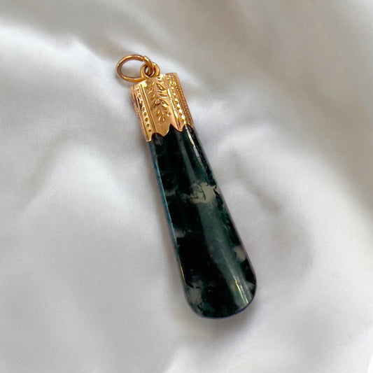Vintage 9ct gold and moss agate pendant Hudsons Estate Jewellery
